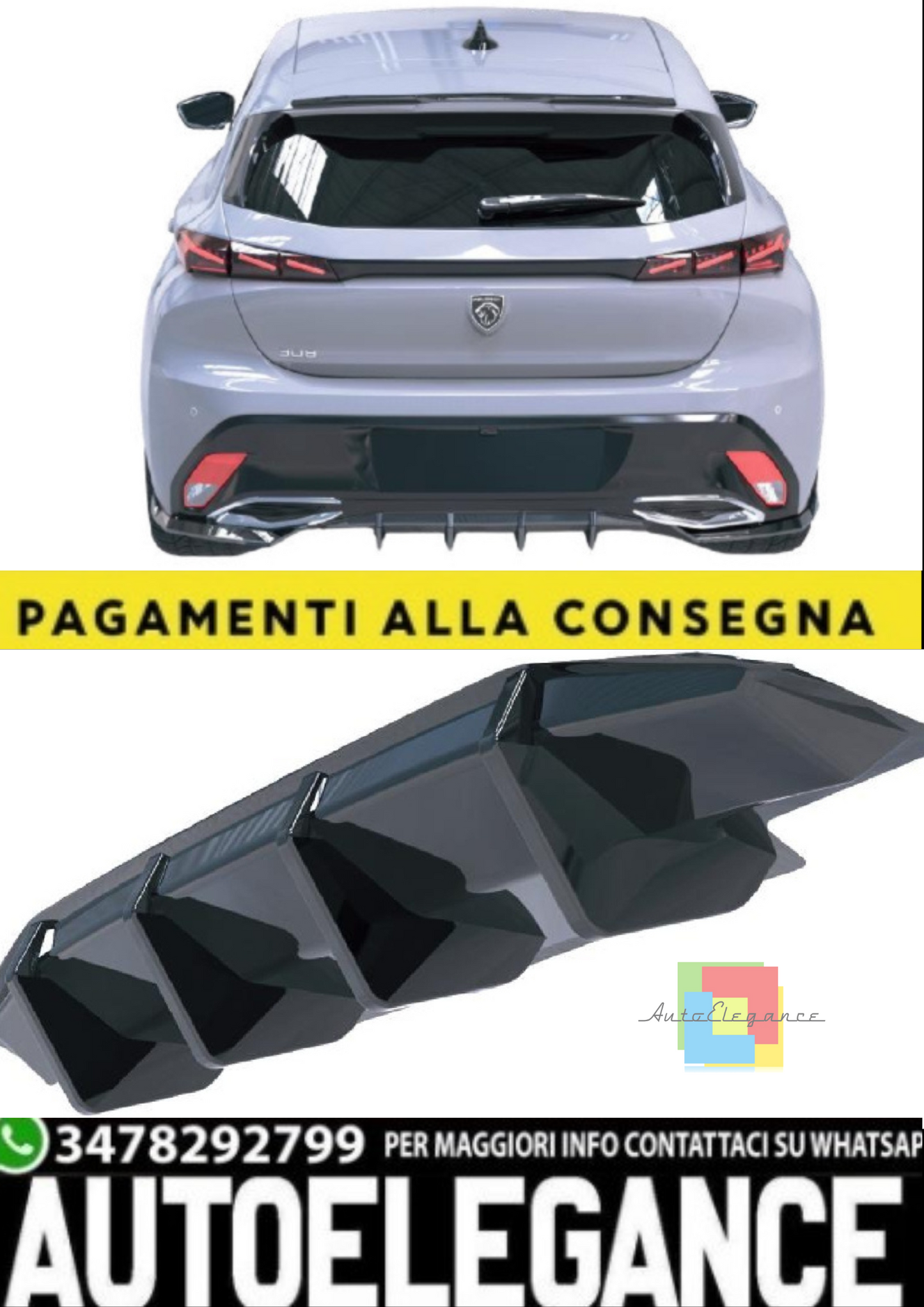💫Diffusore Posteriore (Rear Valance) per Peugeot 308 GT Mk3 Hatchback (2021–) 💫