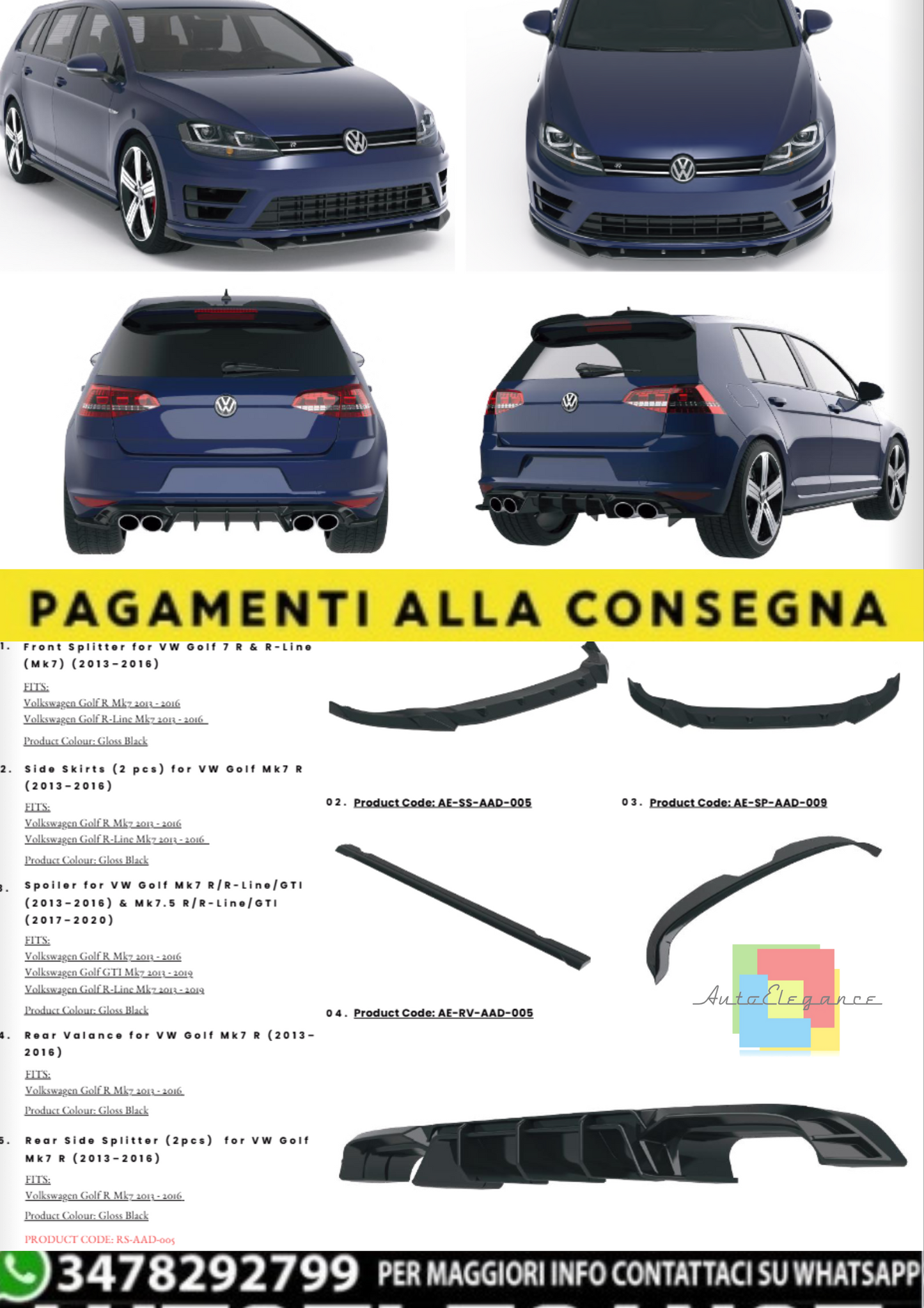 💫Body Kit Completo per VW Golf Mk7 R / R-Line / GTI (2013–2020) – Nero Lucido💫