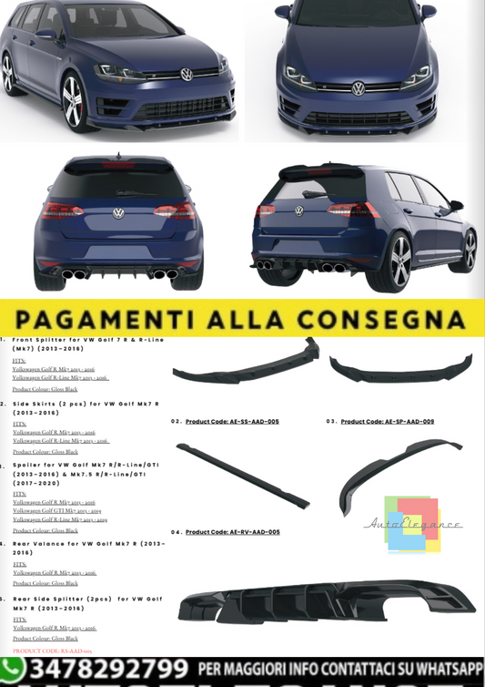 💫Body Kit Completo per VW Golf Mk7 R / R-Line / GTI (2013–2020) – Nero Lucido💫