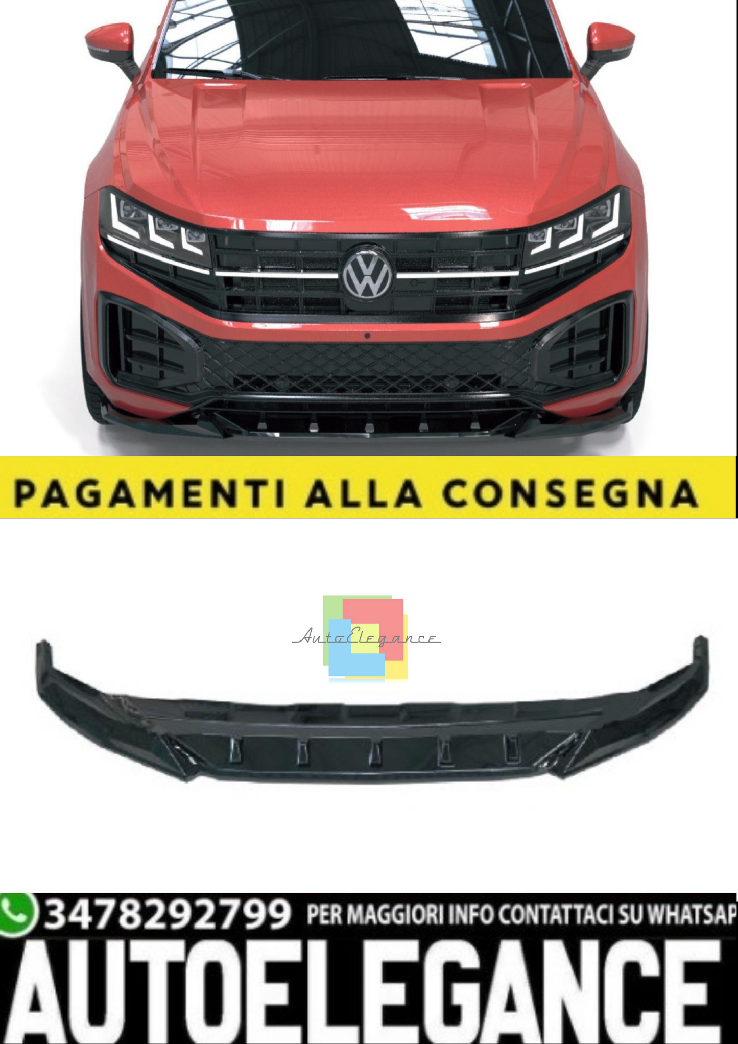 💫Front Splitter per VW Touareg Mk3 Facelift R-Line (2024+) – Nero Lucido💫
