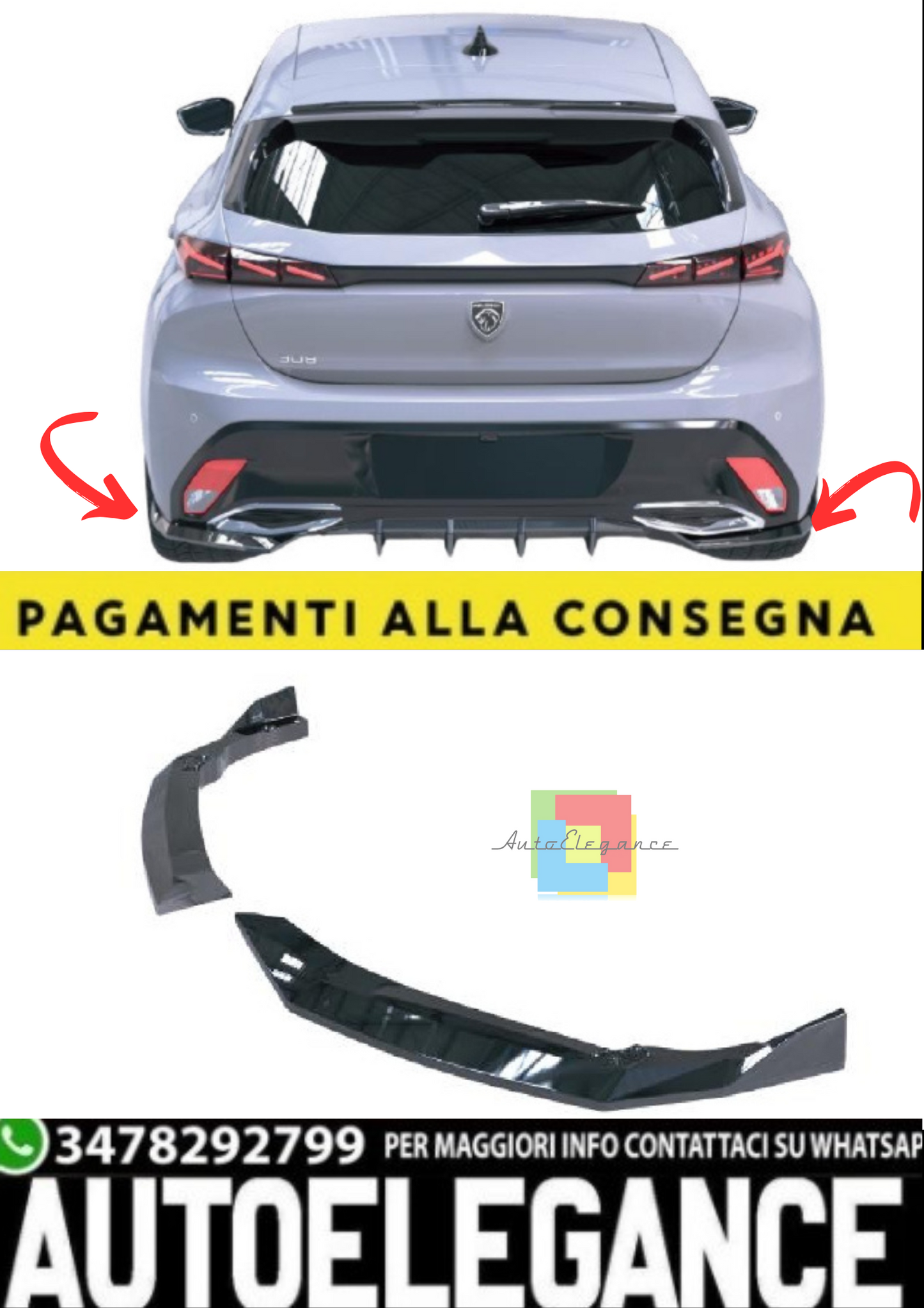 💫Splitter Laterali Posteriori (2 pezzi) per Peugeot 308 GT Mk3 Hatchback 💫