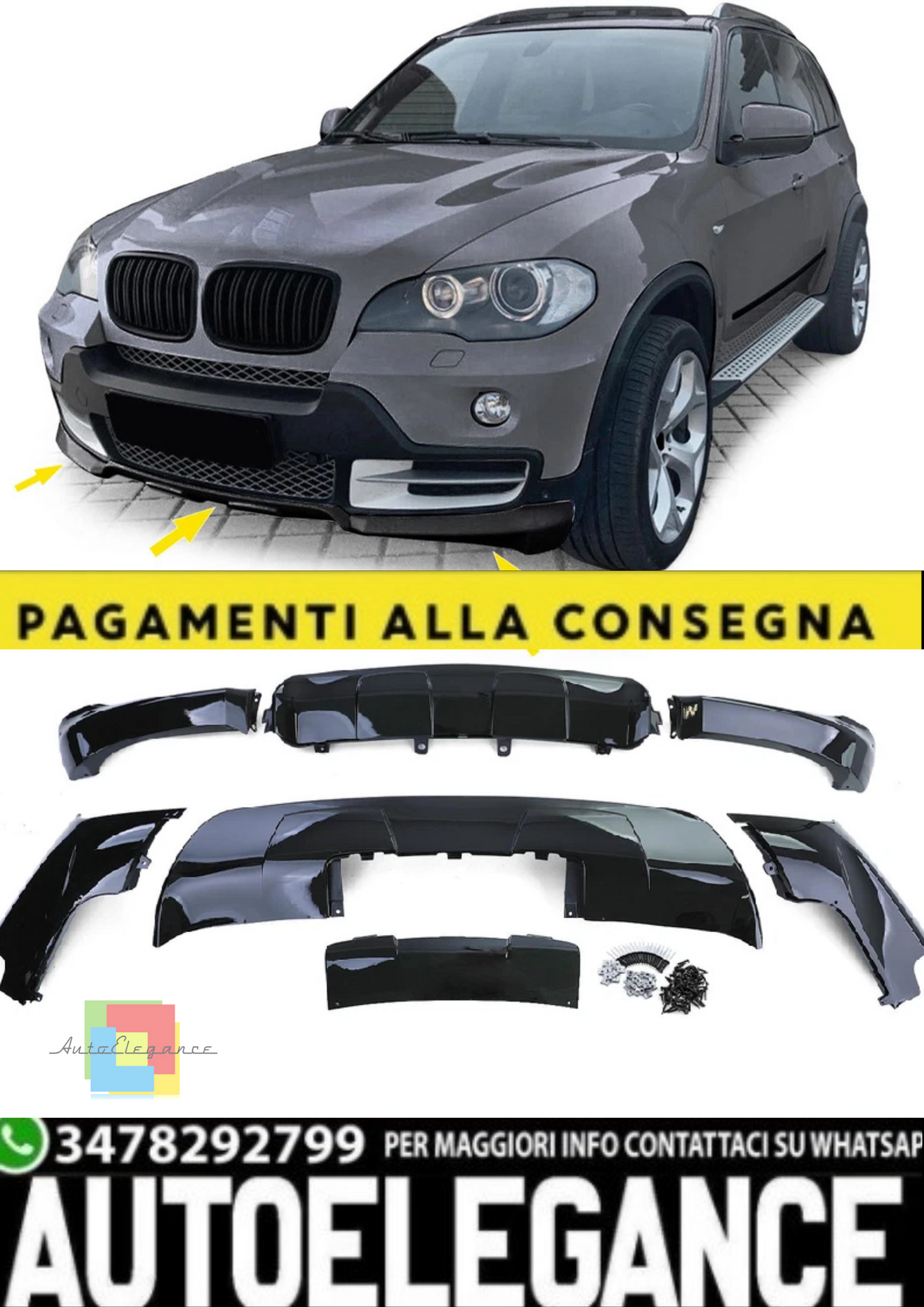 💫Bodykit Nero Lucido (Anteriore + Posteriore) adatto per BMW X5 E70 💫
