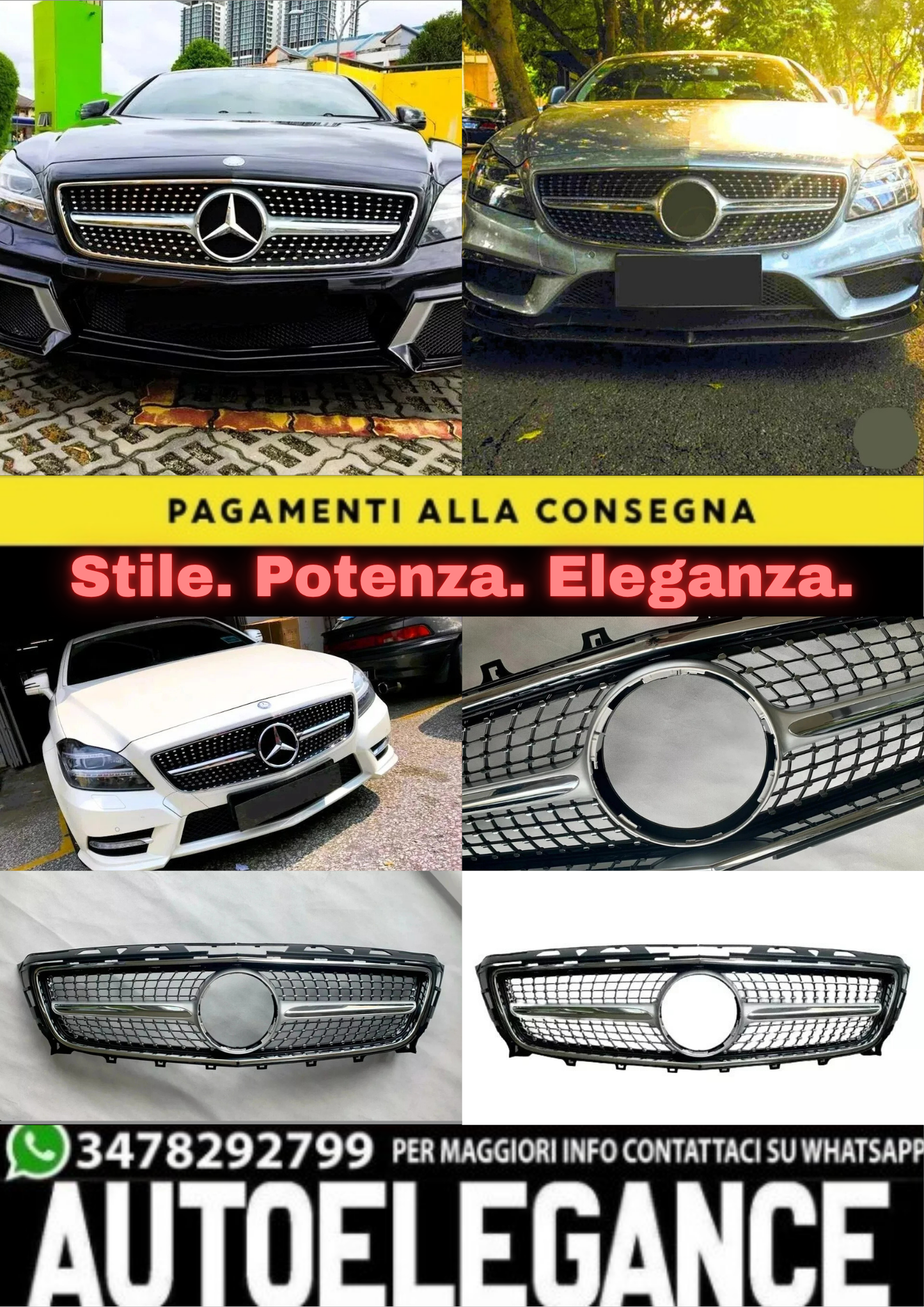 ✨Griglia Mercedes CLS Classe W218 in stile AMG DIAMOND nera lucida 11-14✨