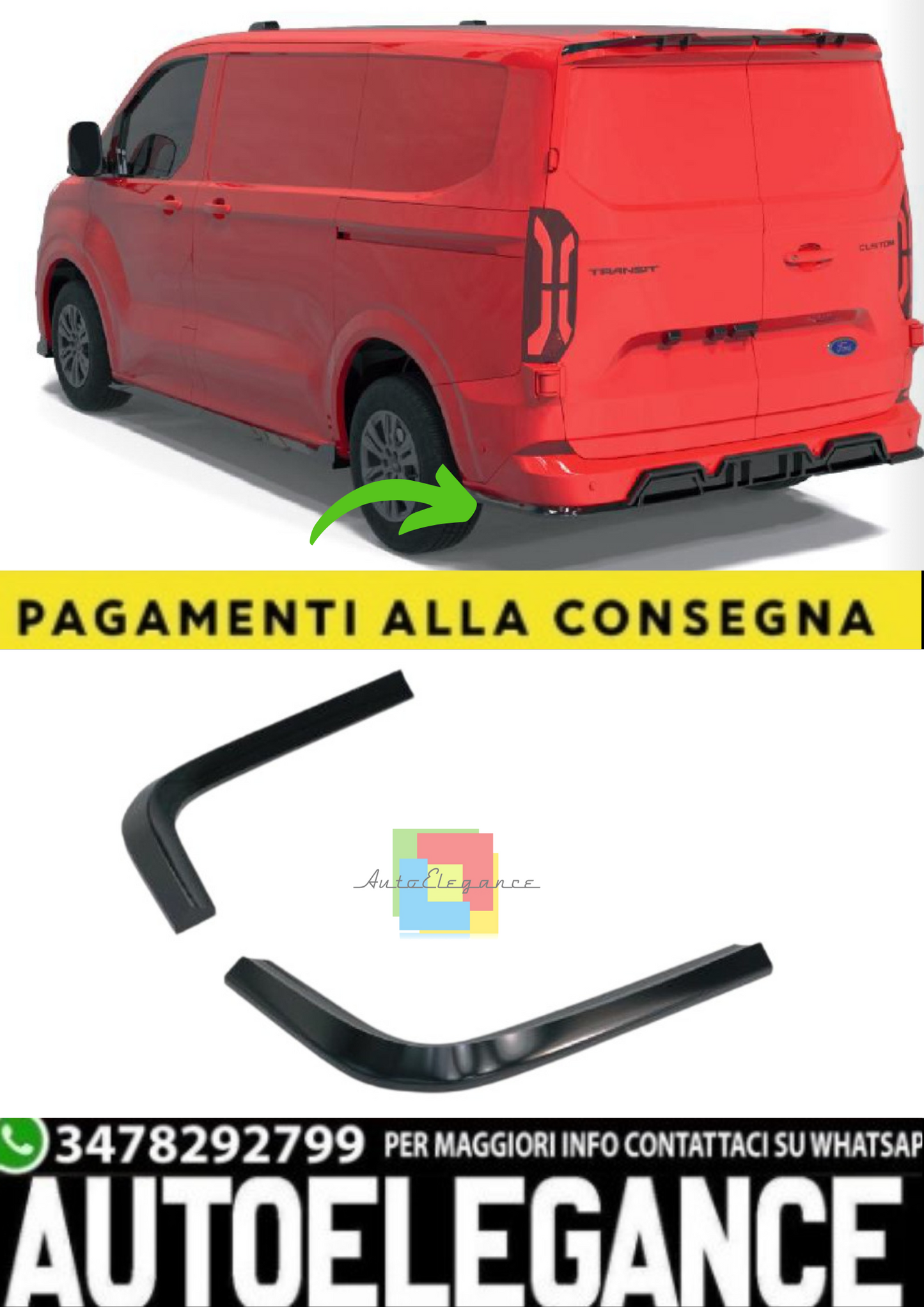 💫Splitter Laterali Posteriori (2 Pezzi) per Ford Transit Custom Mk2 (2023+)💫