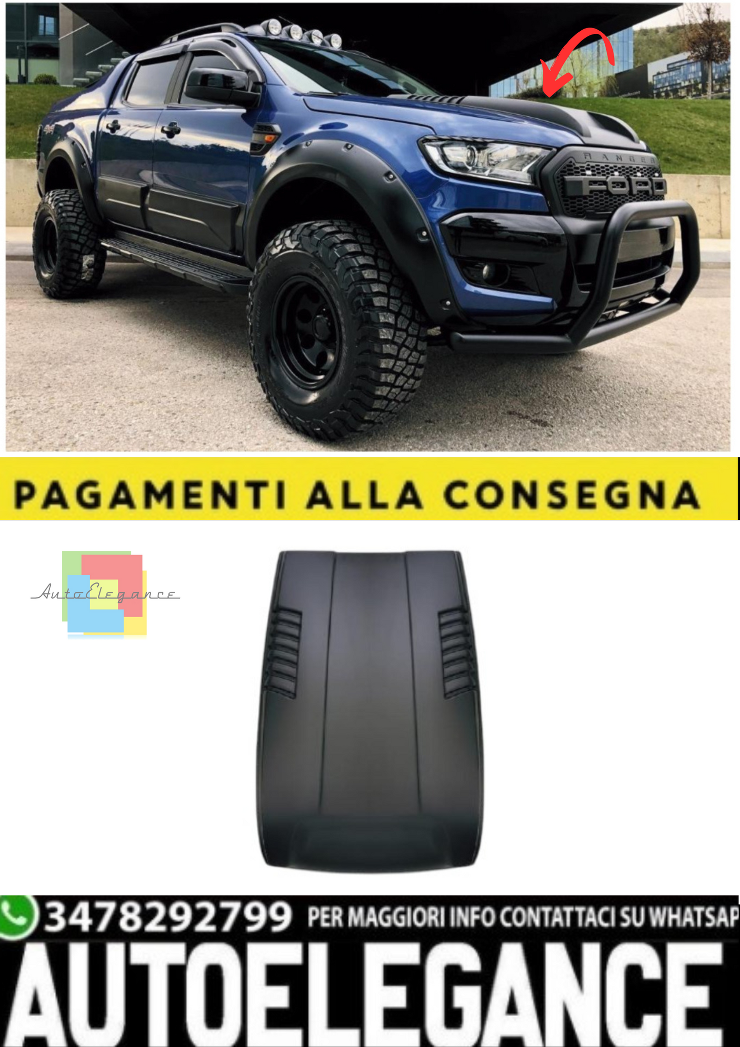 💫Presa Aria Cofano (Bonnet Scoop) per Ford Ranger T7 (2015–2019) / T8 💫