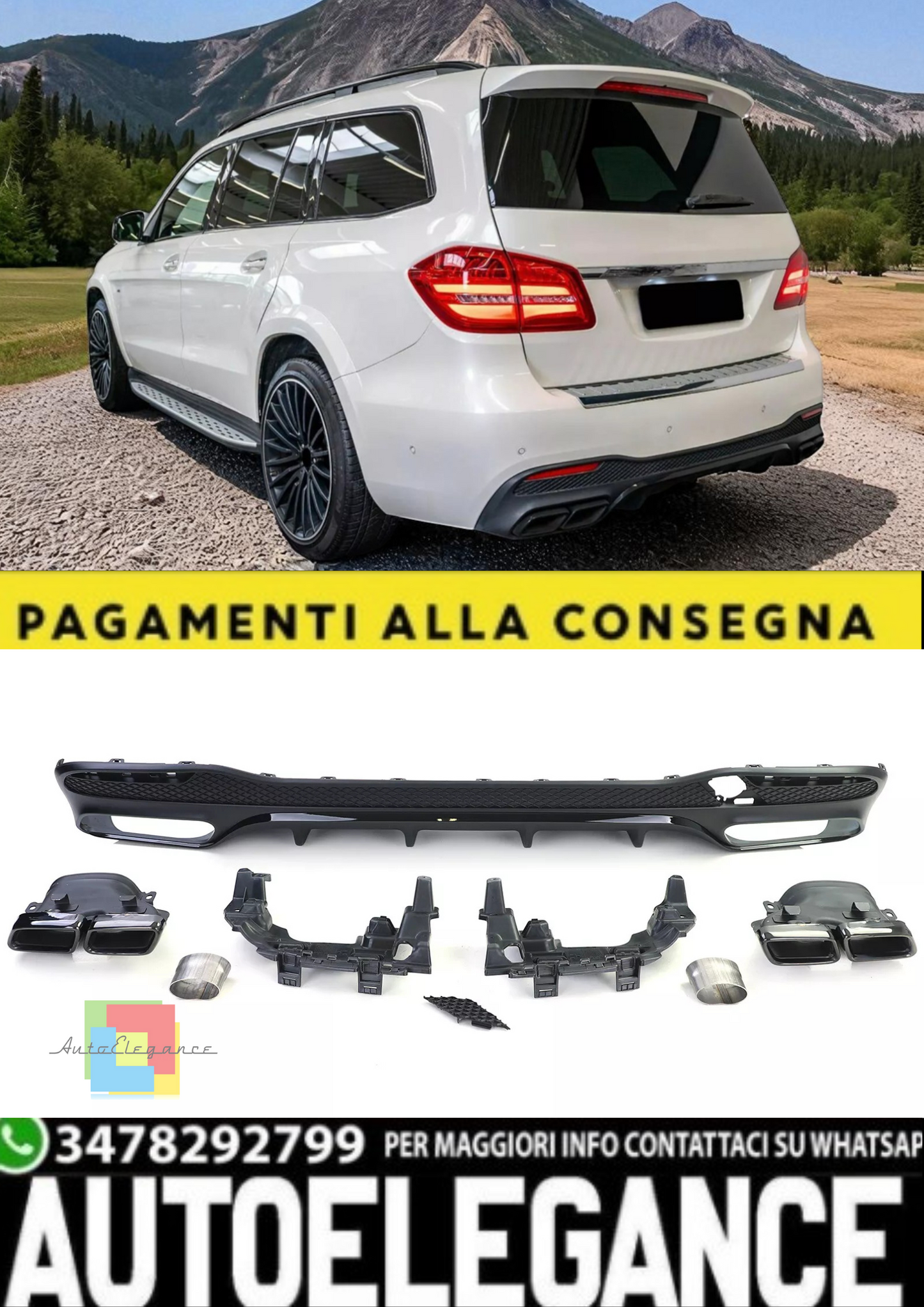 💫Set Diffusore Posteriore Sport + Terminali di Scarico per Mercedes GLS X166💫