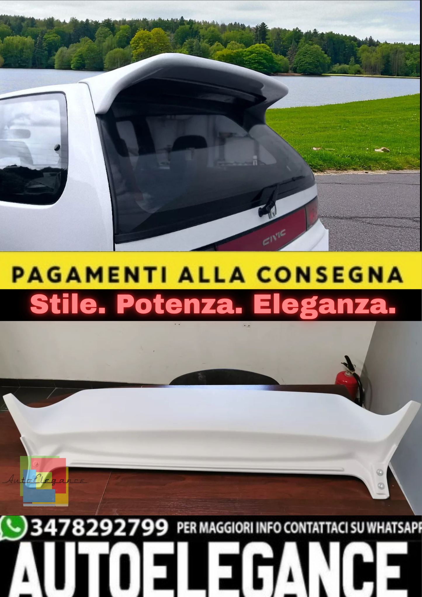 💫 Spoiler Tetto JDM Racing Look in ABS per Honda Civic (1988–1991) Hatchback💫