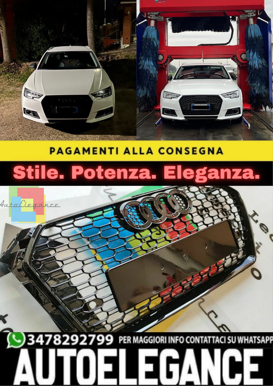 💥GRIGLIA ANTERIORE ADATTO PER AUDI A4/RS4 B9 2015+ NIDO D'APE BLACK 💥