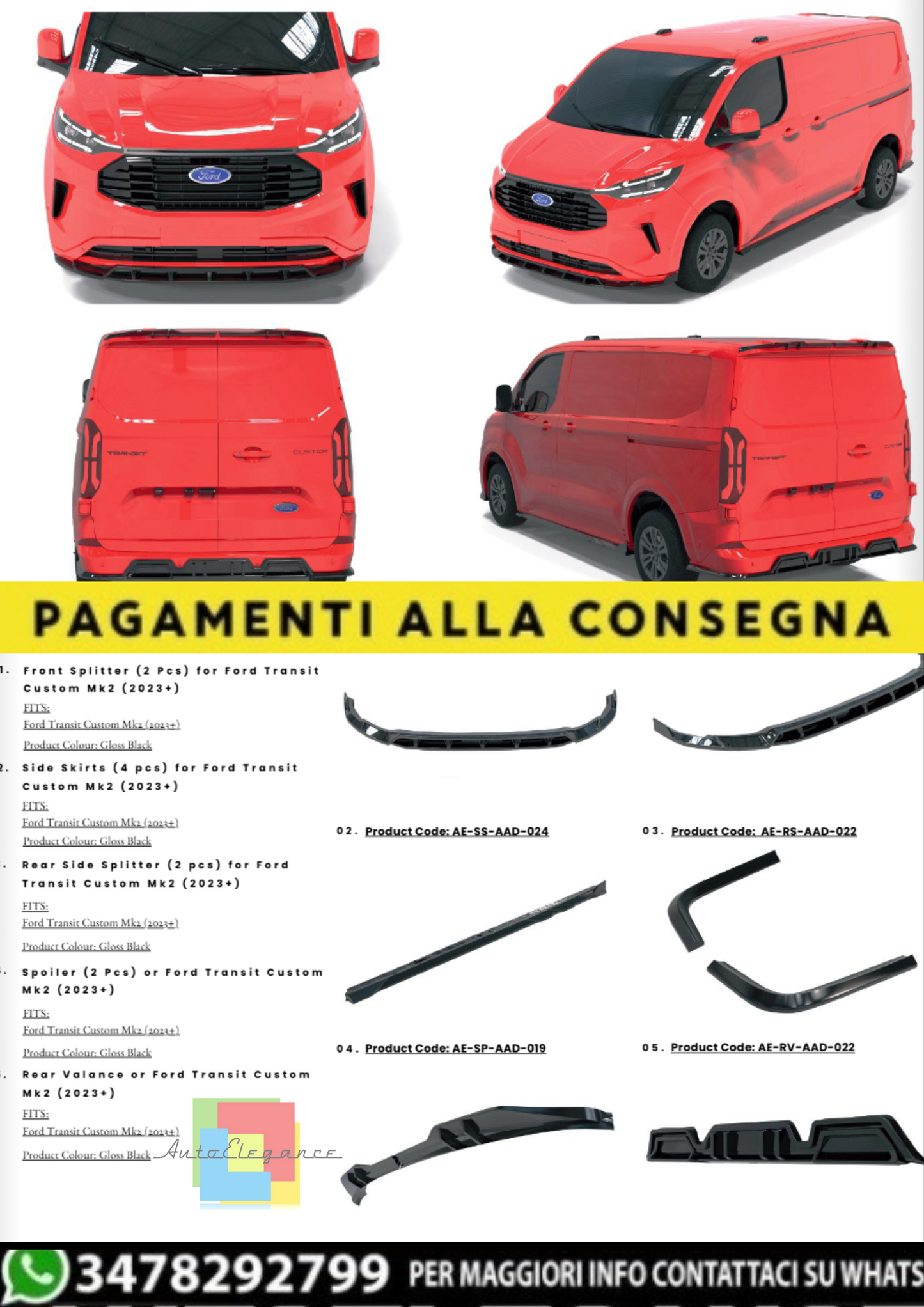 💫Body Kit Completo per Ford Transit Custom Mk2 (2023+) – Gloss Black 💫