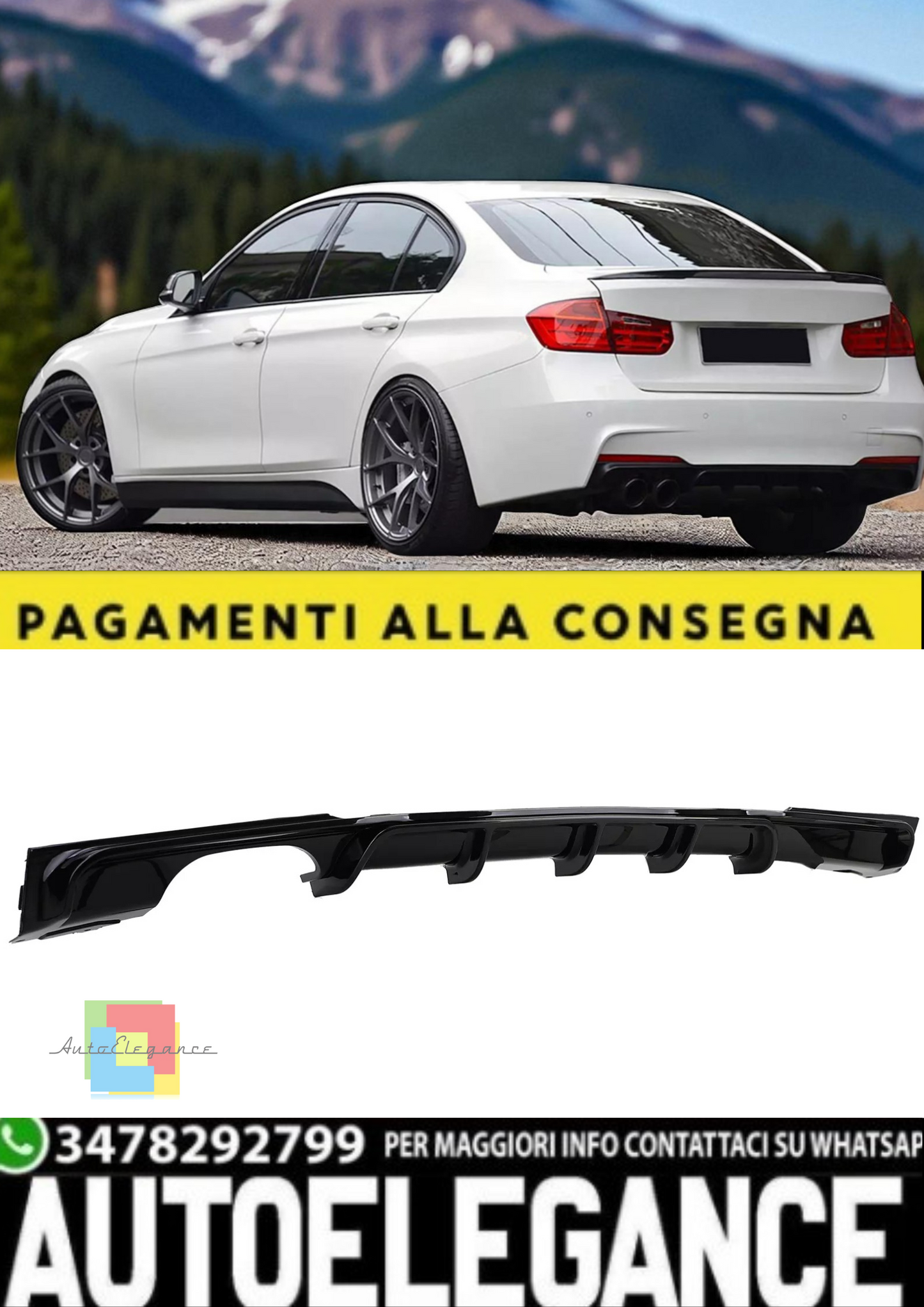 💫 Diffusore Posteriore Performance Nero Lucido adatto per BMW Serie 3 F30 💫
