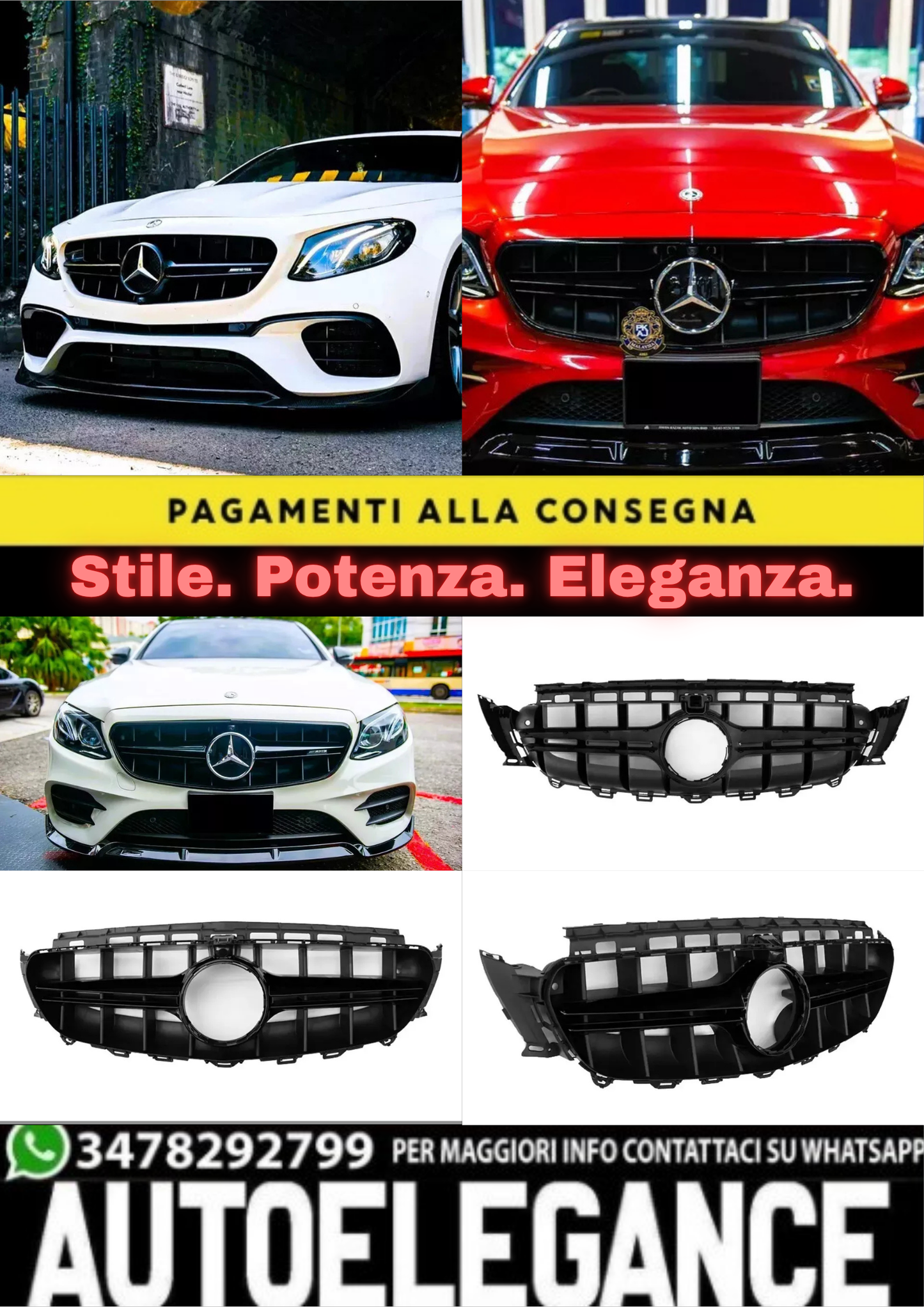 ✨Griglia anteriore Mercedes Classe E W213 C238 nera lucida E63S AMG STYLE 16-19✨
