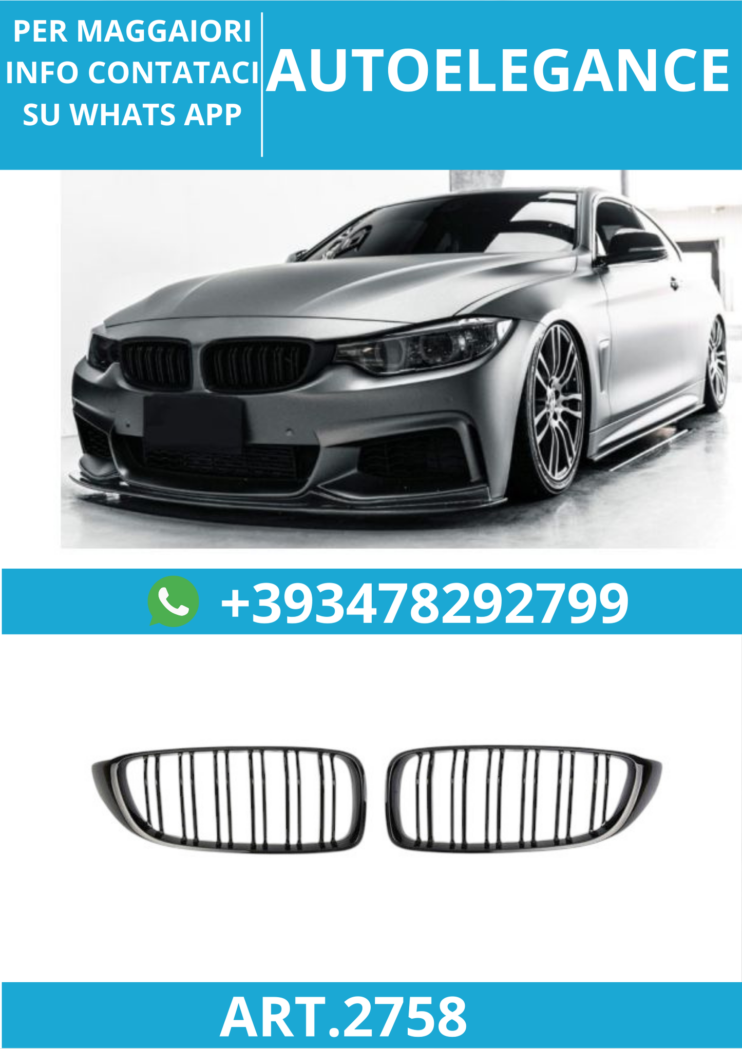 🔥ART.2758 Griglia Sportiva Doppia Lamella Nero Lucido per BMW F32 / F33 / F36🔥