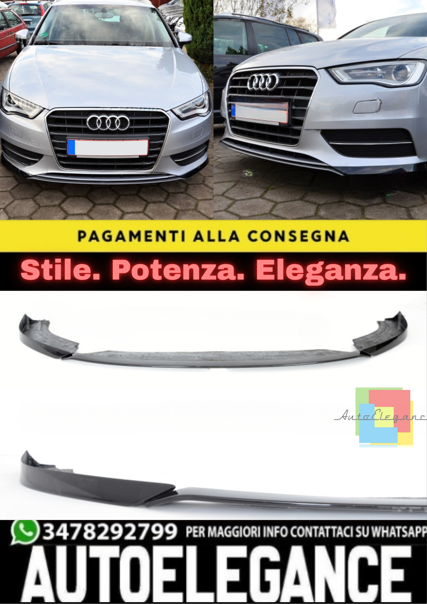 💥SPOILER PARAURTI ANTERIORE ADATTO PER AUDI A3 2012–2016💥