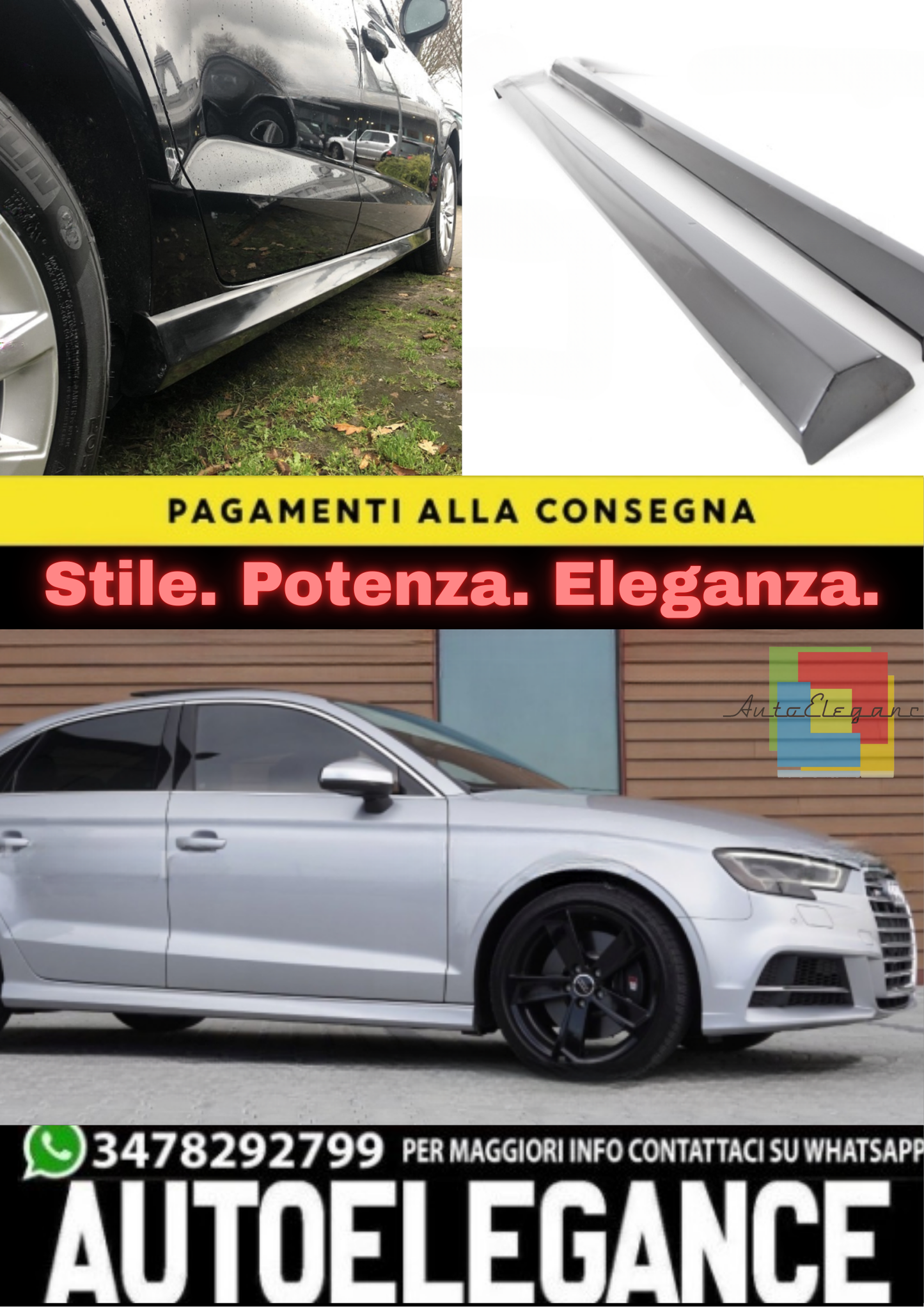 💥MINIGONNE LATERALI ADATTO PER AUDI A3 8V SEDAN 2012–2020💥