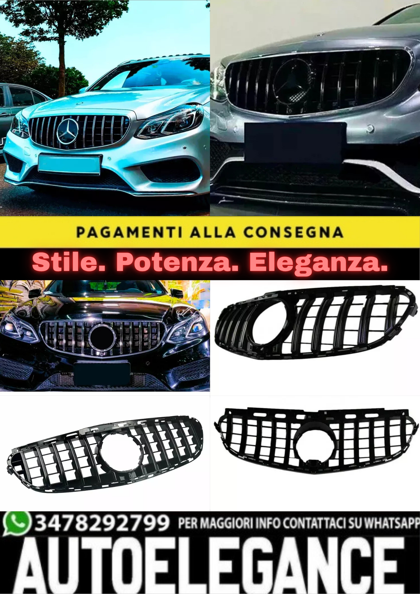✨Griglia nera lucida PANAMERICANA GT GTR per Mercedes Classe E W212 13-16✨