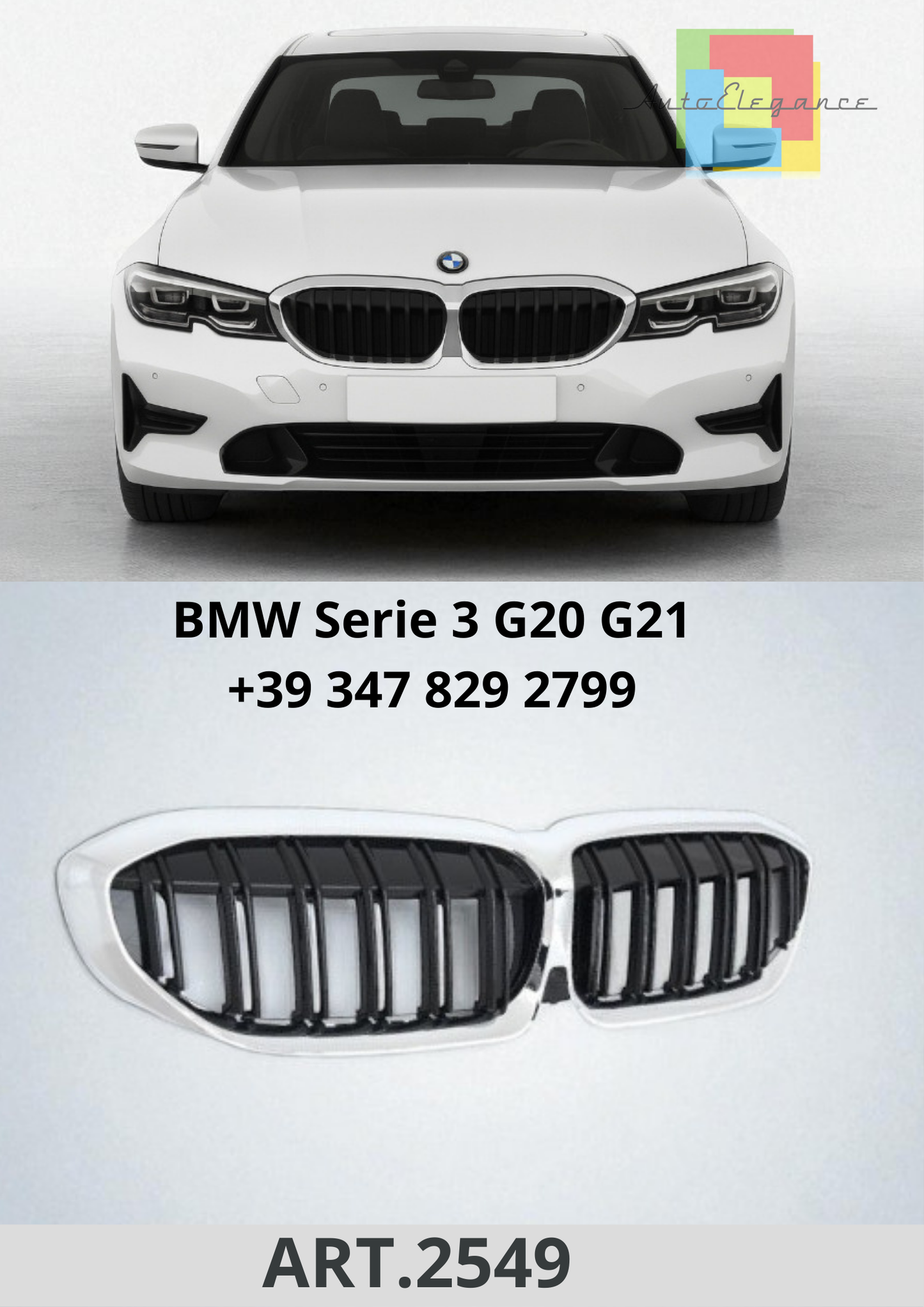 🔥ART.2549 Calandra Sportiva Nero/Cromo per BMW Serie 3 G20 G21 (2019–2022)🔥