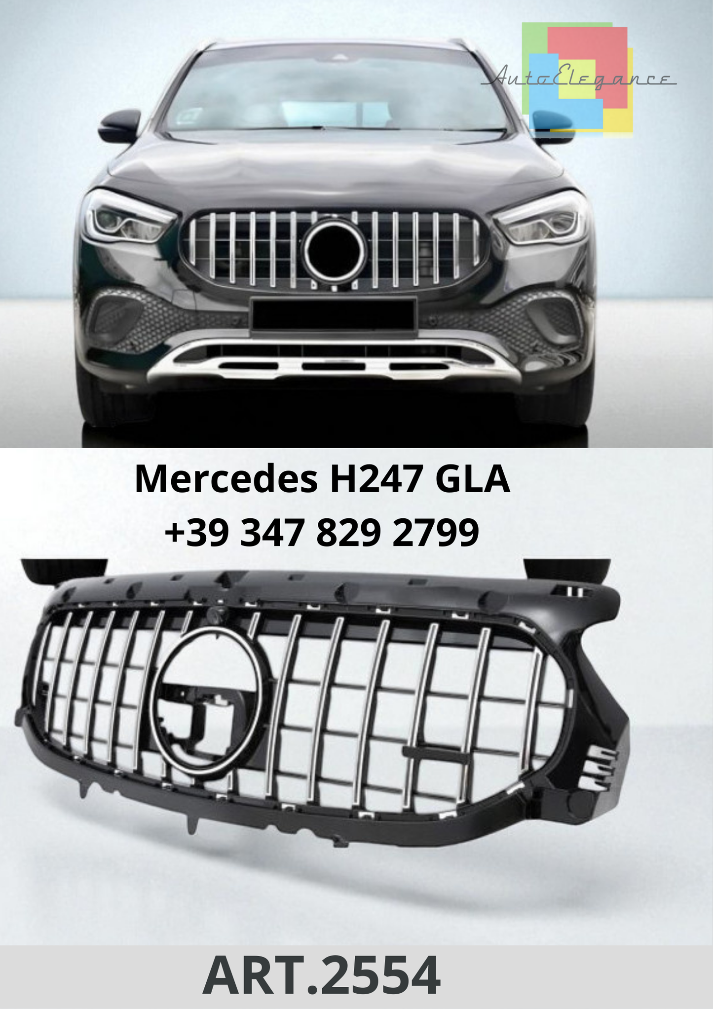 🔥ART.2554 Calandra Sport Panamericana GT Cromo/Nero per Mercedes GLA H247 🔥