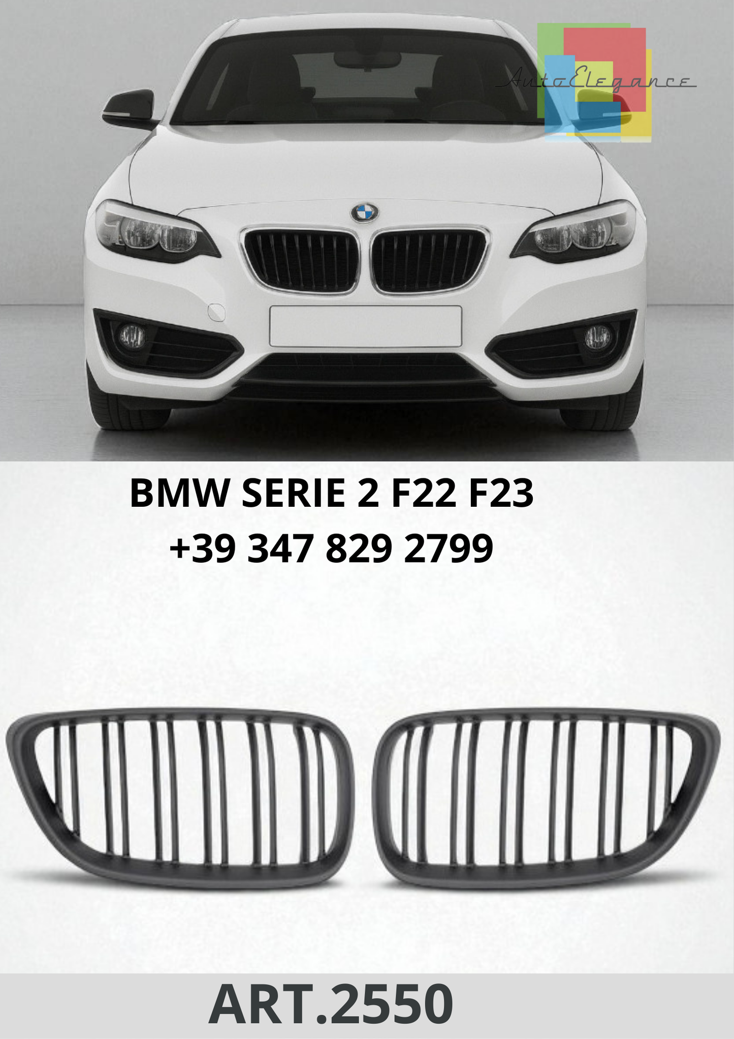 🔥ART.2550 Griglia Radiatore Sportiva Doppia Barra Nero Opaco per BMW Serie 2 🔥