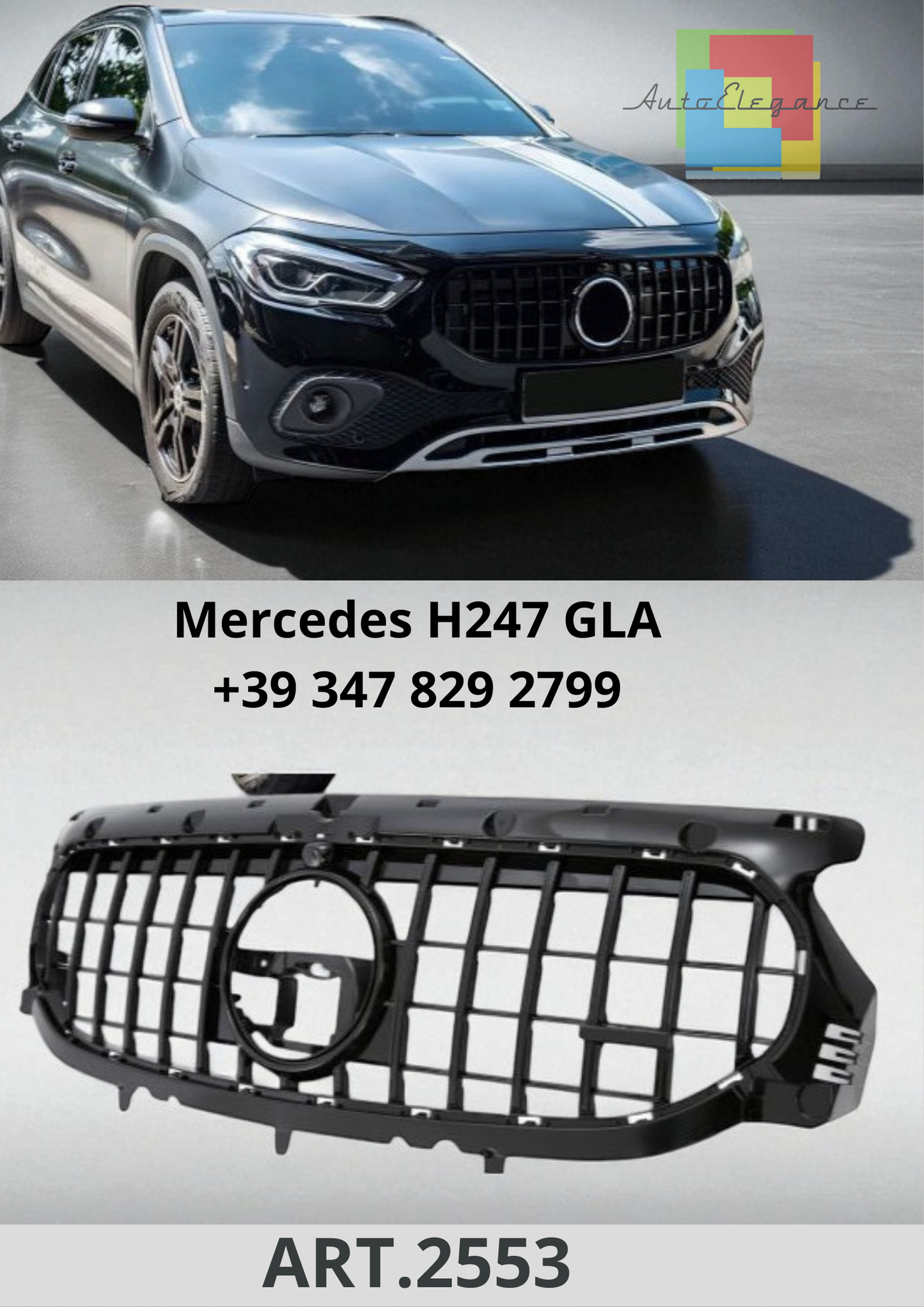 🔥ART.2553 Calandra Sportiva Panamericana GT Cromo/Nero per Mercedes H247 GLA 🔥
