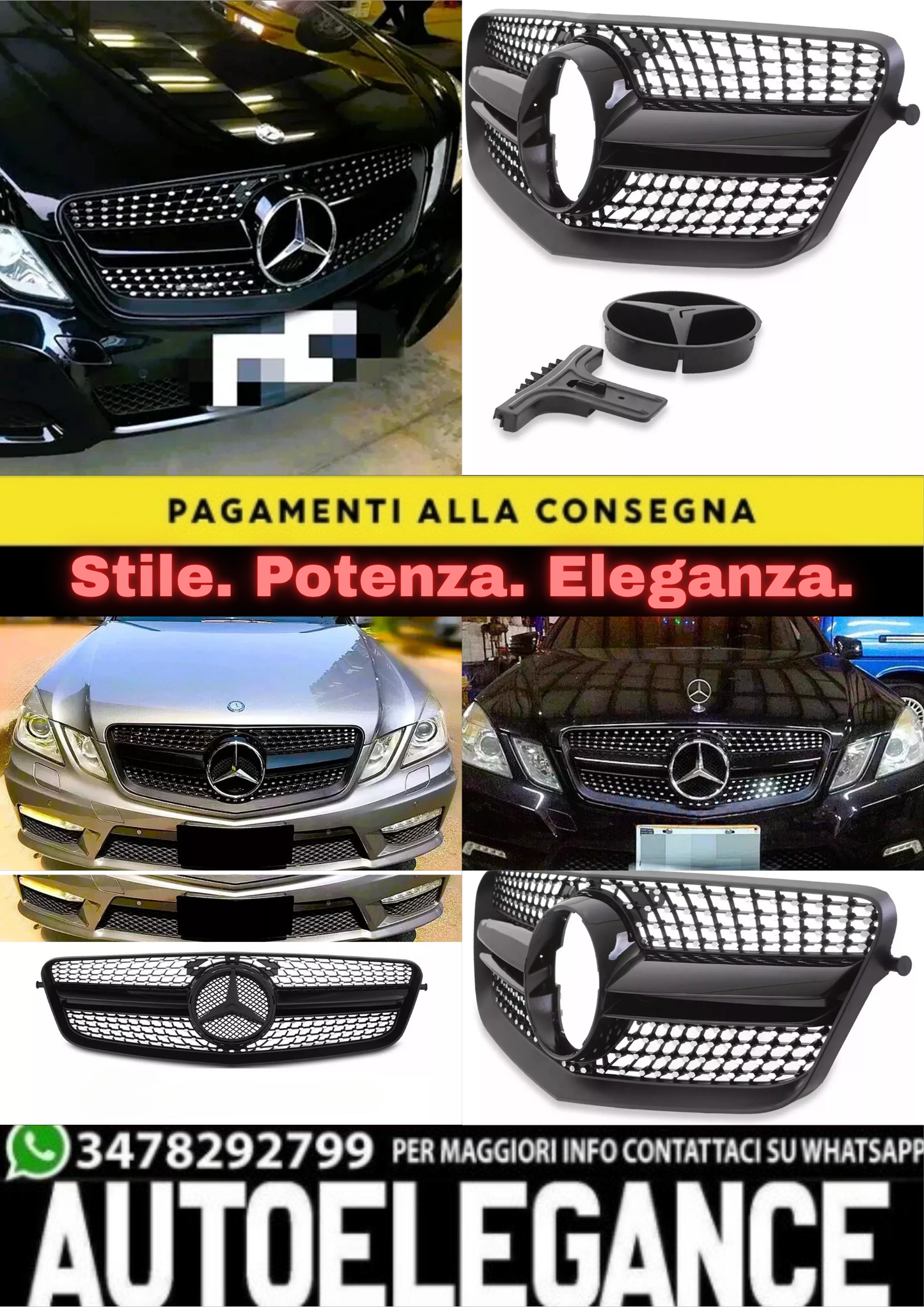 🔥Griglia stile AMG DIAMOND nera lucida per Mercedes Classe E W212 09-13🔥