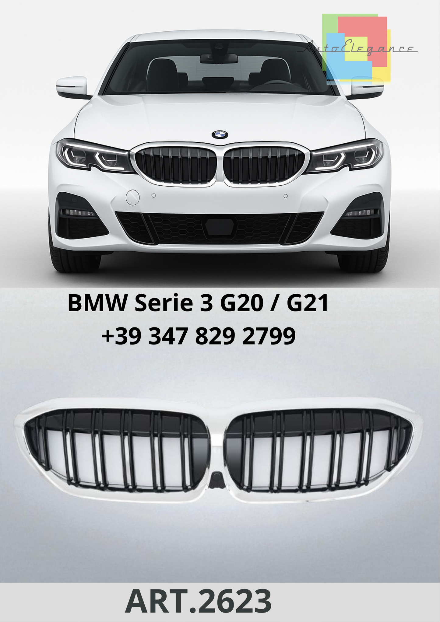 🔥ART.2623  Calandra adatta per BMW Serie 3 G20 / G21 (2019-2022) Sport Nero🔥