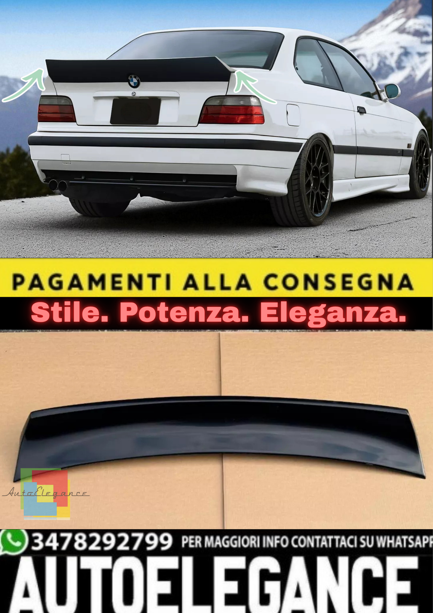 💫Spoiler Posteriore Ducktail in ABS per BMW Serie 3 E36 Berlina / Coupé 💫