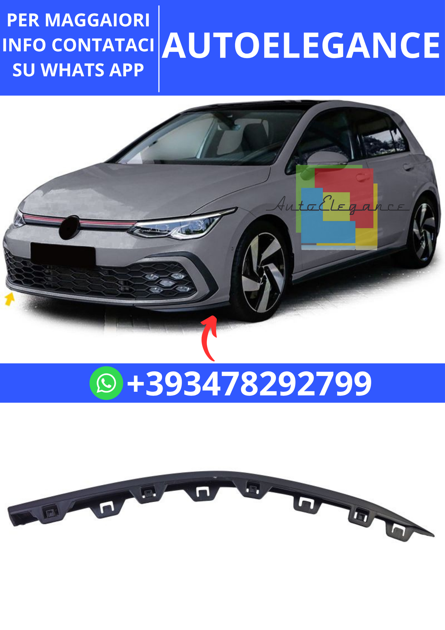 💫Striscia spoiler paraurti opaco destro per VW Golf 8 GTI GTD R-Line 19-24💫