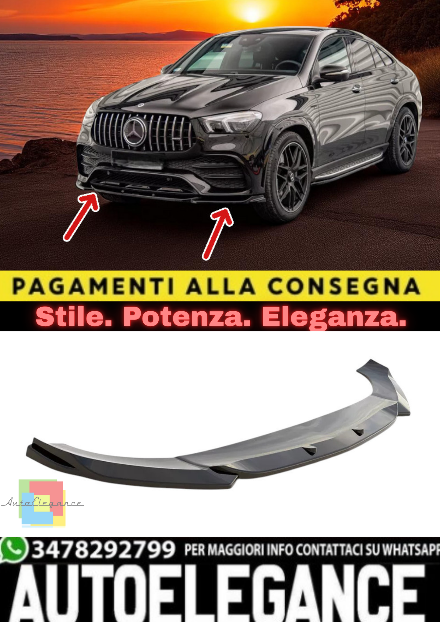 🔥Splitter Anteriore Nero Lucido in ABS per Mercedes-AMG GLE Coupé C167🔥