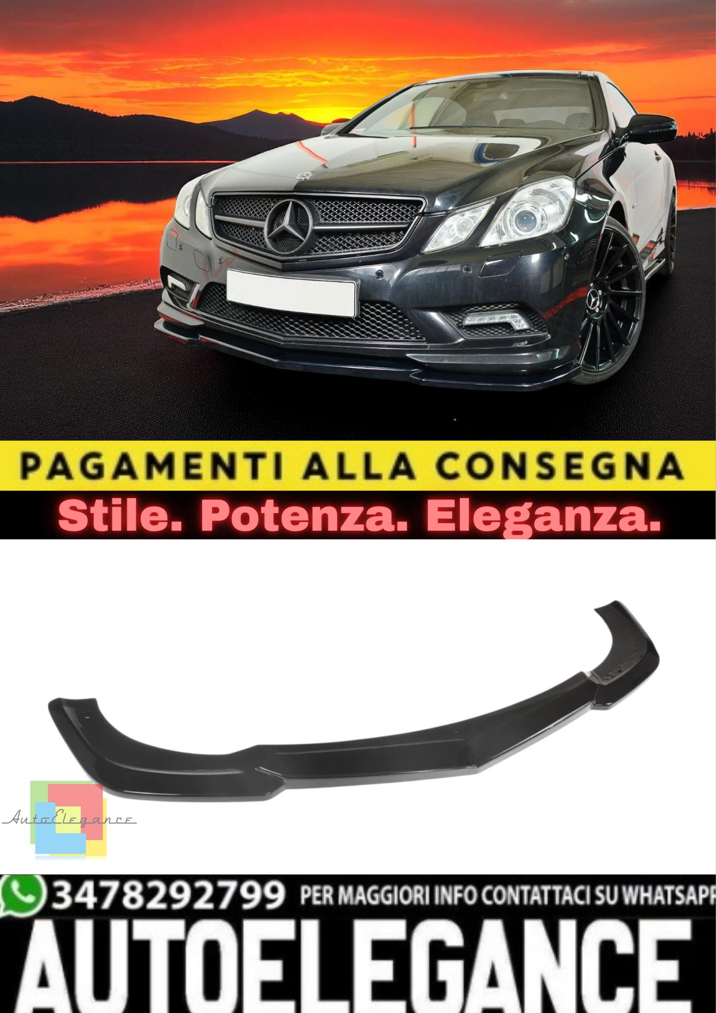 🔥Splitter Anteriore Nero Lucido in ABS per Mercedes Classe E Coupé W207 AMG🔥