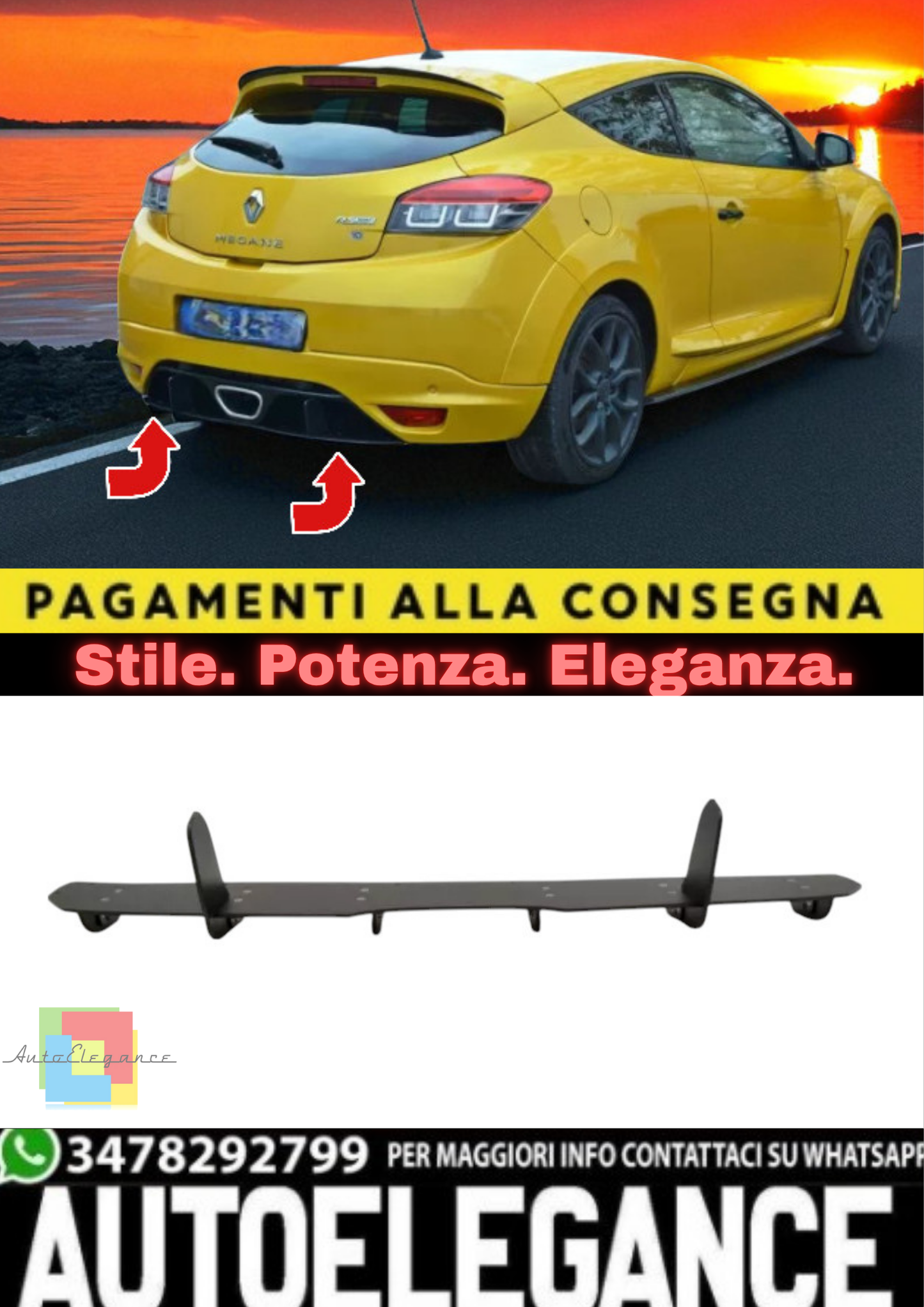 ✨Diffusore Posteriore in ABS Nero Lucido per Renault Mégane Mk3 RS (2009–2016) ✨