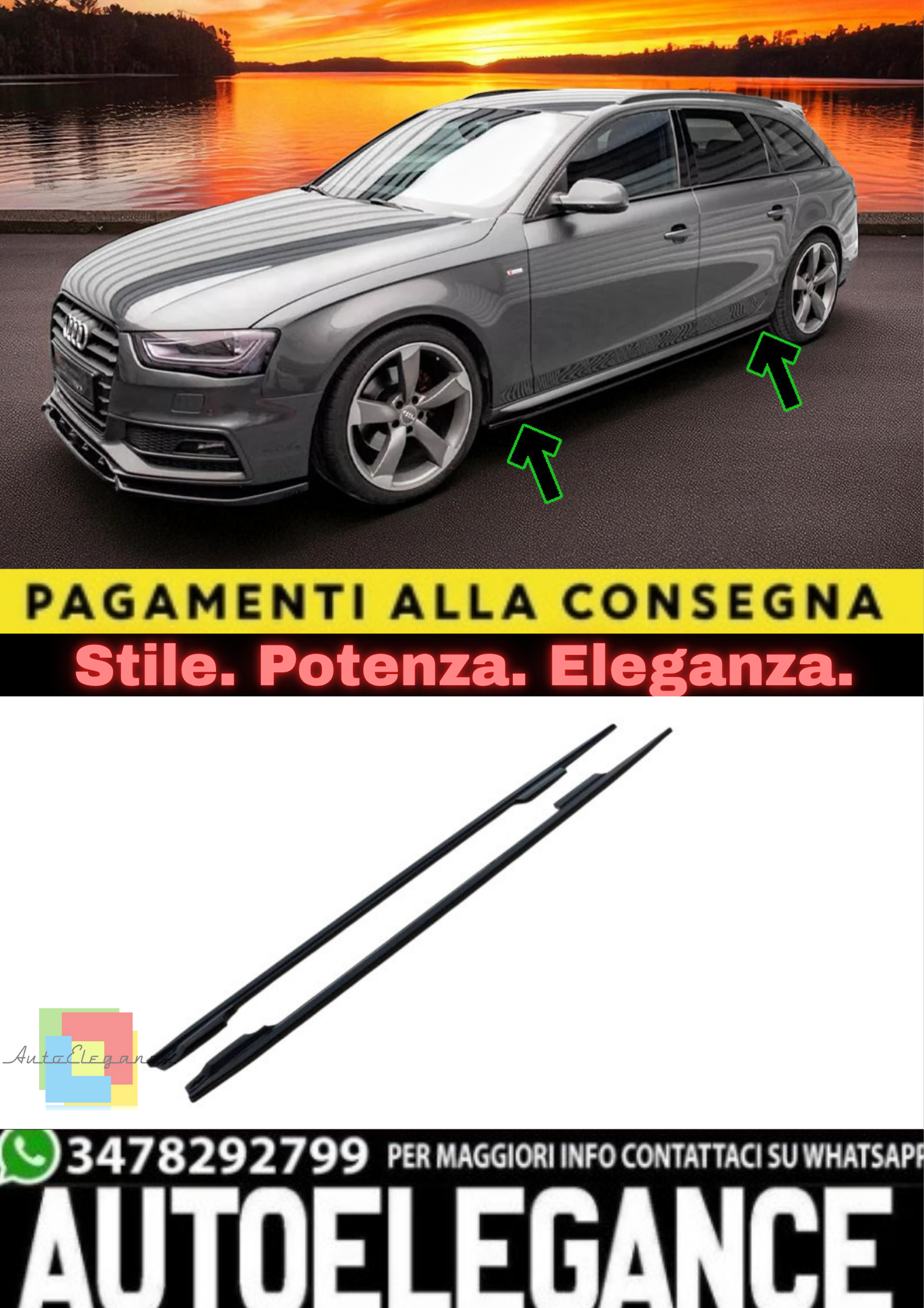 ✨SOTTO Minigonne V2 in ABS Nero Lucido per Audi S4 B8 Berlina/Avant ✨