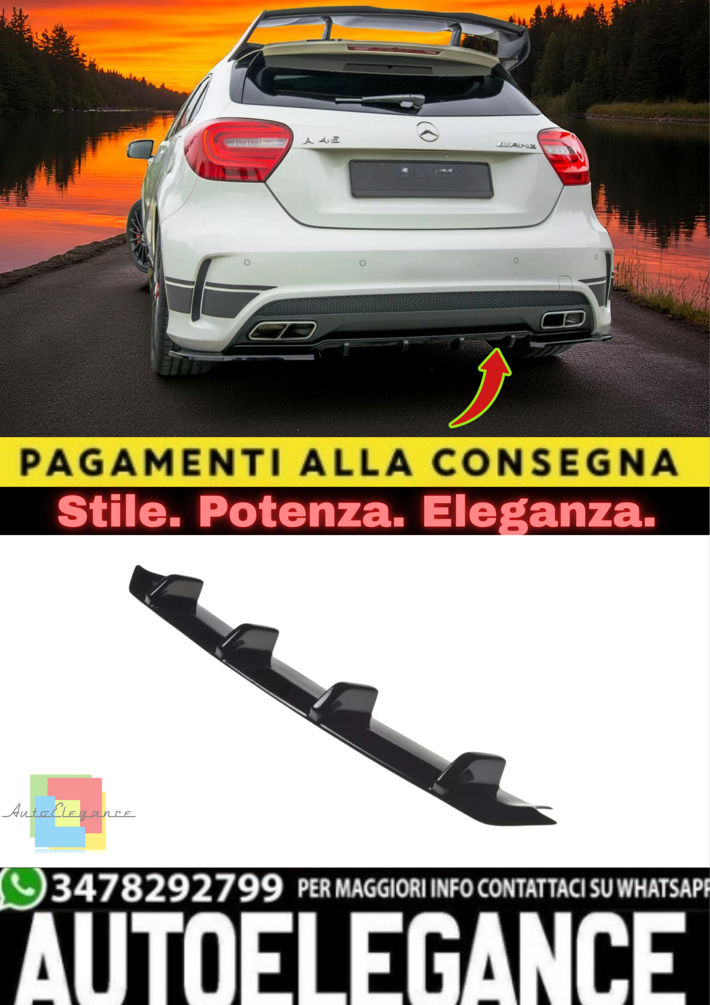 🔥Valvola Posteriore / Cover Estetica in ABS Nero Lucido per Mercedes A45 AMG 🔥