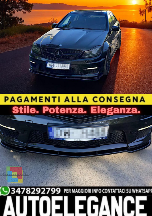 🔥Splitter Anteriore Nero Lucido in ABS per Mercedes C63 AMG W204 🔥