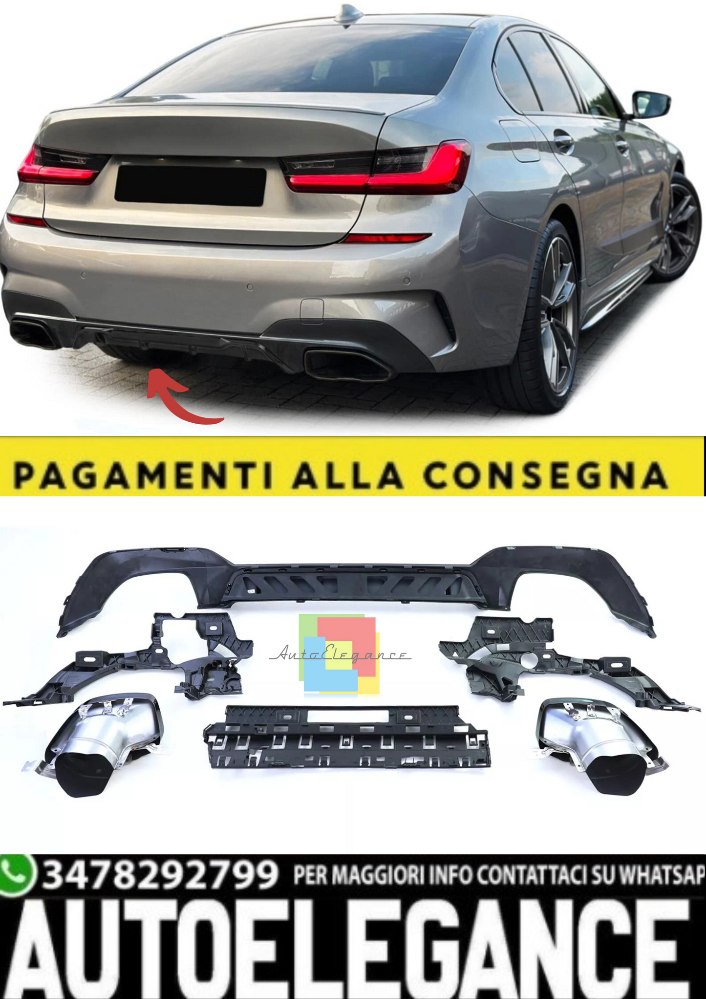 💫Diffusore Posteriore Sportivo +Terminali di Scarico Look per BMW Serie 3 G20💫