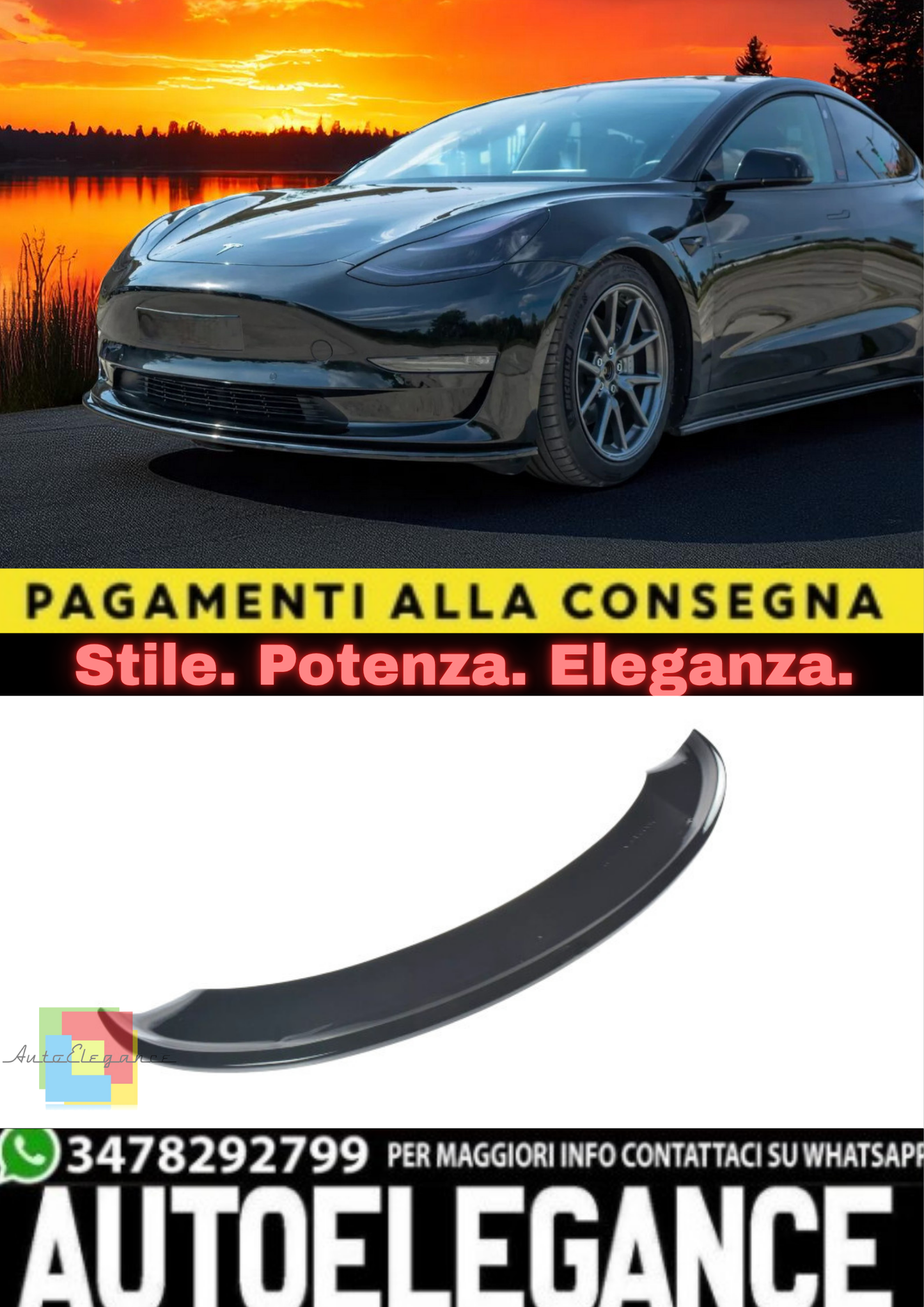 🔥Splitter Anteriore Nero Lucido in ABS per Tesla Model 3 🔥