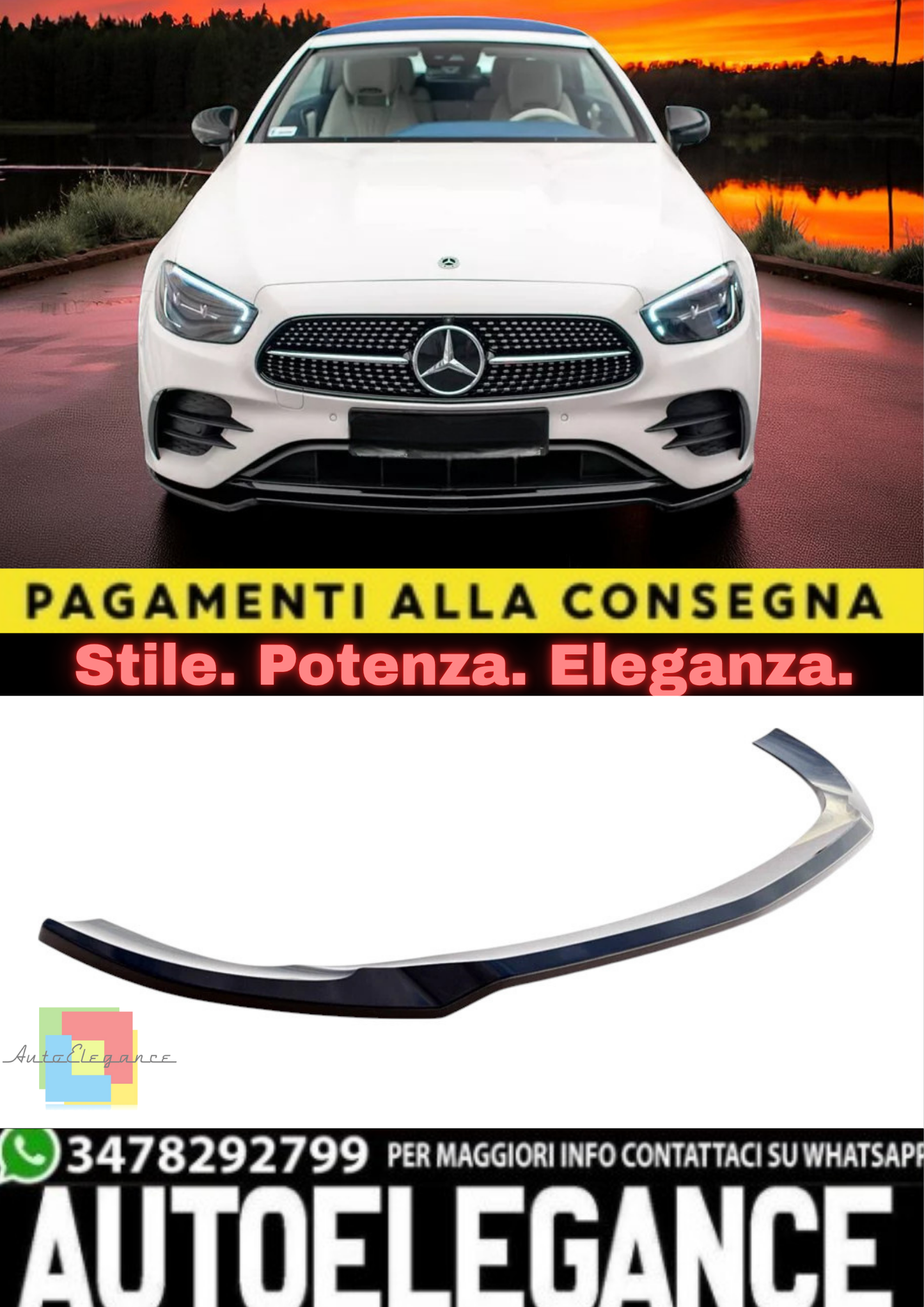 🔥Splitter Anteriore V1 in ABS Nero Lucido per Mercedes E53 AMG W213🔥