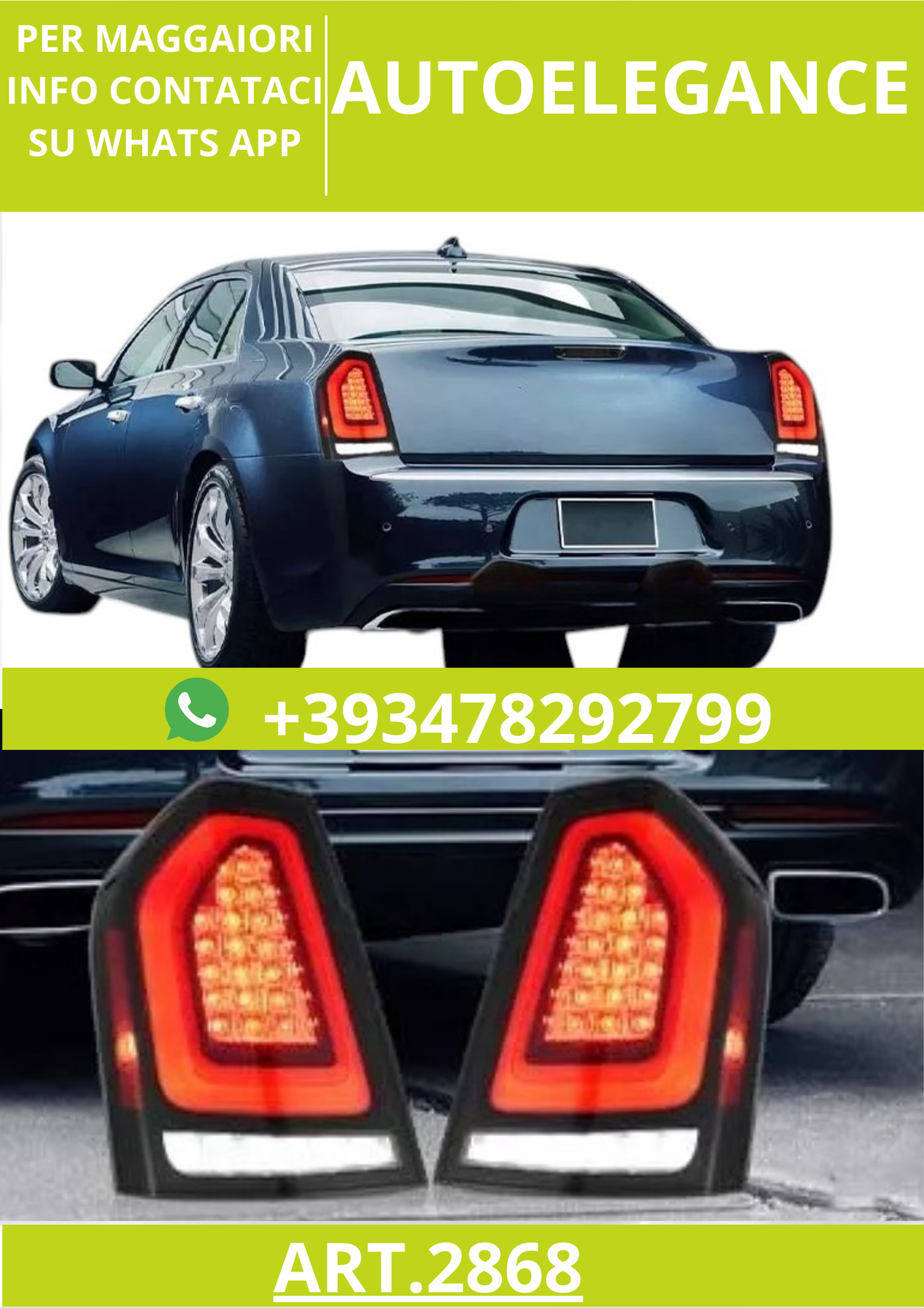 🔥ART.2868 Fanali Posteriori a LED Fumé con Animazione Start-Up – Chrysler 300🔥