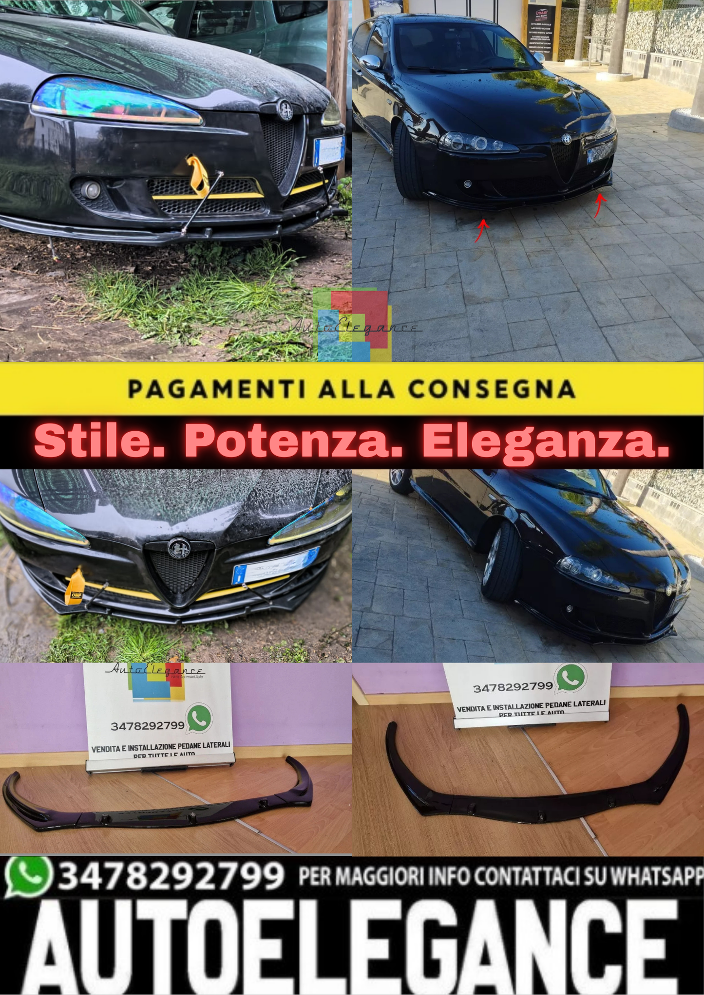 ⚡0274 SPLITTER ADATTO PER  Alfa Romeo 147 nero lucido⚡