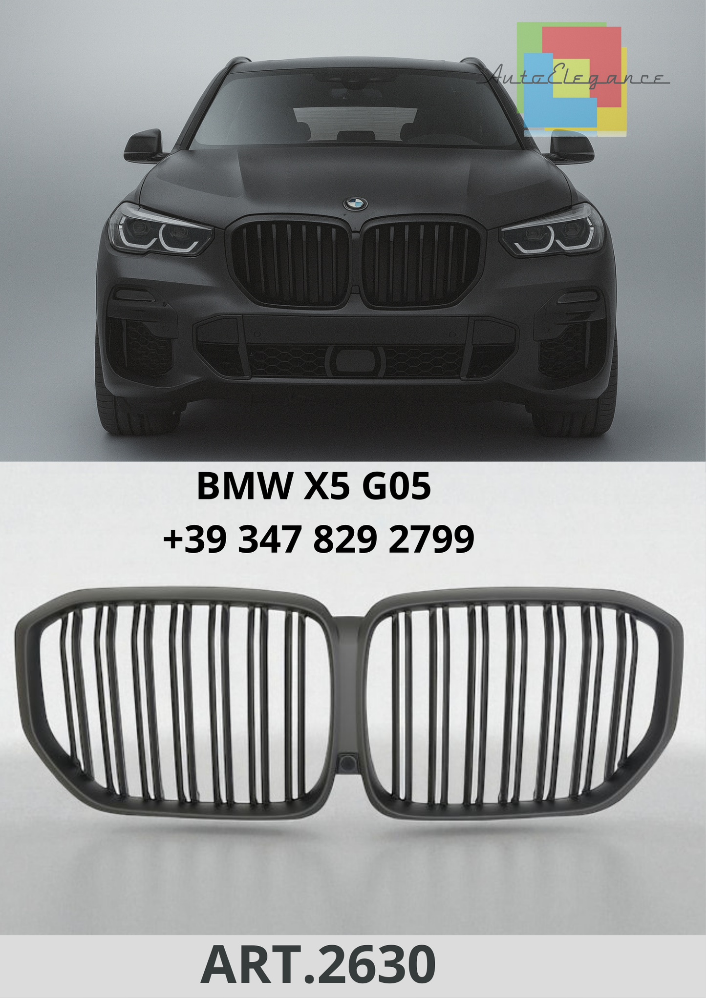 🔥ART.2630 Griglia Sport a Doppia Lamella Piatta Nero Lucido per BMW X5 G05 🔥
