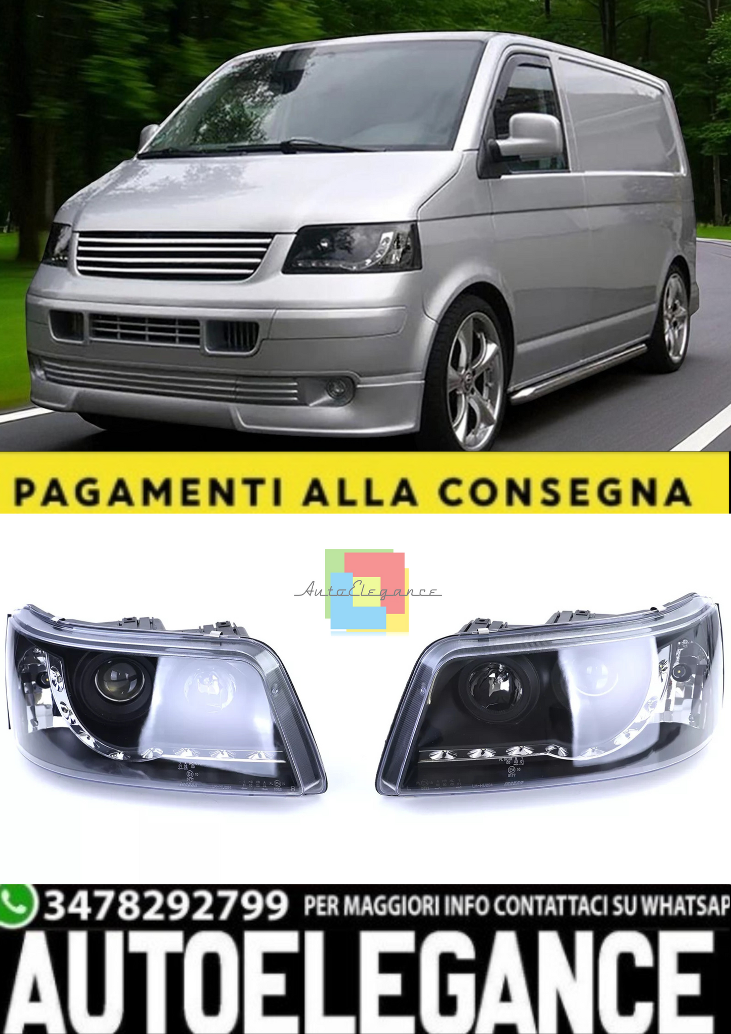 💫Faro Anteriore per VW Transporter T5 (2003–2009) con Luce diurna a LED 💫