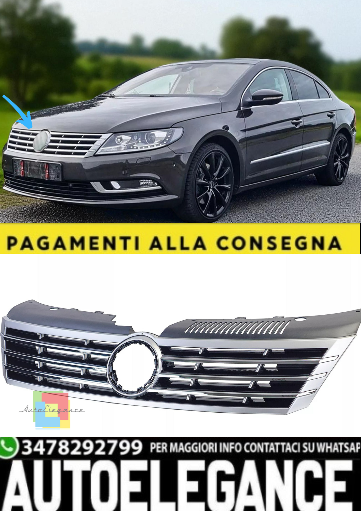 💫 Calandra Nera con Finitura Cromata adatta per VW CC (2012–2017)💫