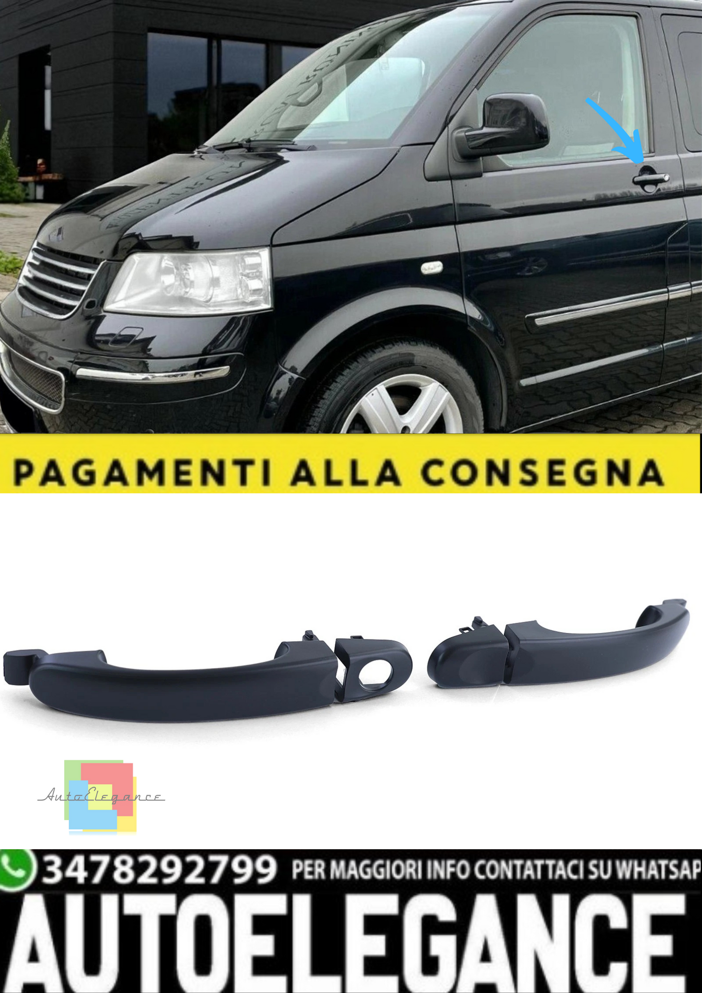 💫Maniglie Porte Esterne Nere (Sinistra + Destra) per VW Bus Transporter T5 💫