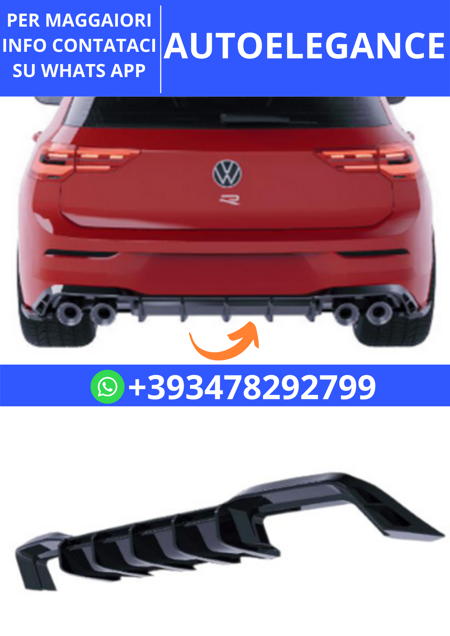 💫ART.2421 DIFFUSORE VOLKSWAGEN GOLF MK8 R 2017-2020💫