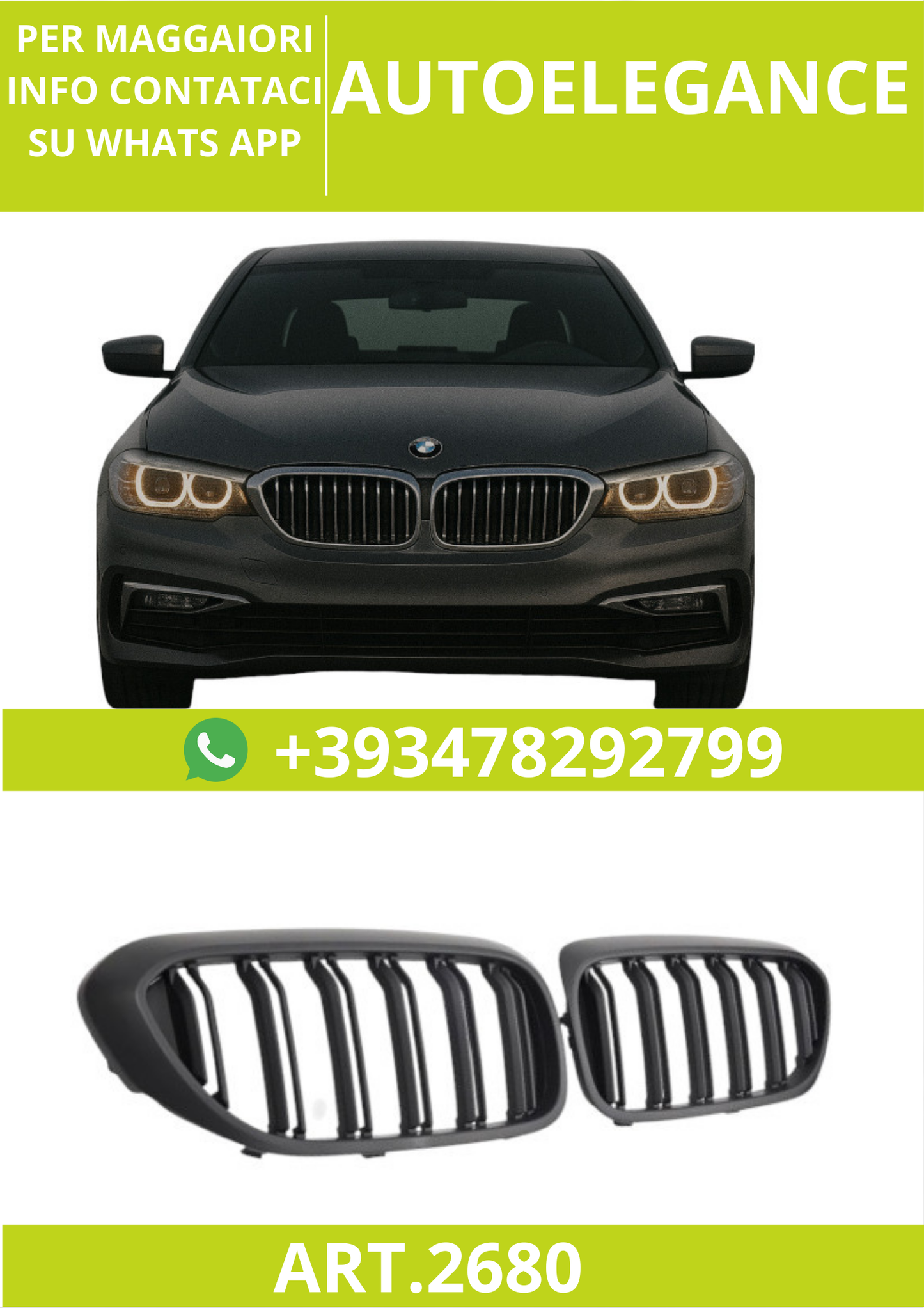 🔥ART.2680 Griglia Sportiva Doppia Lamella Nero Opaco per BMW Serie 5 G30 /G31🔥