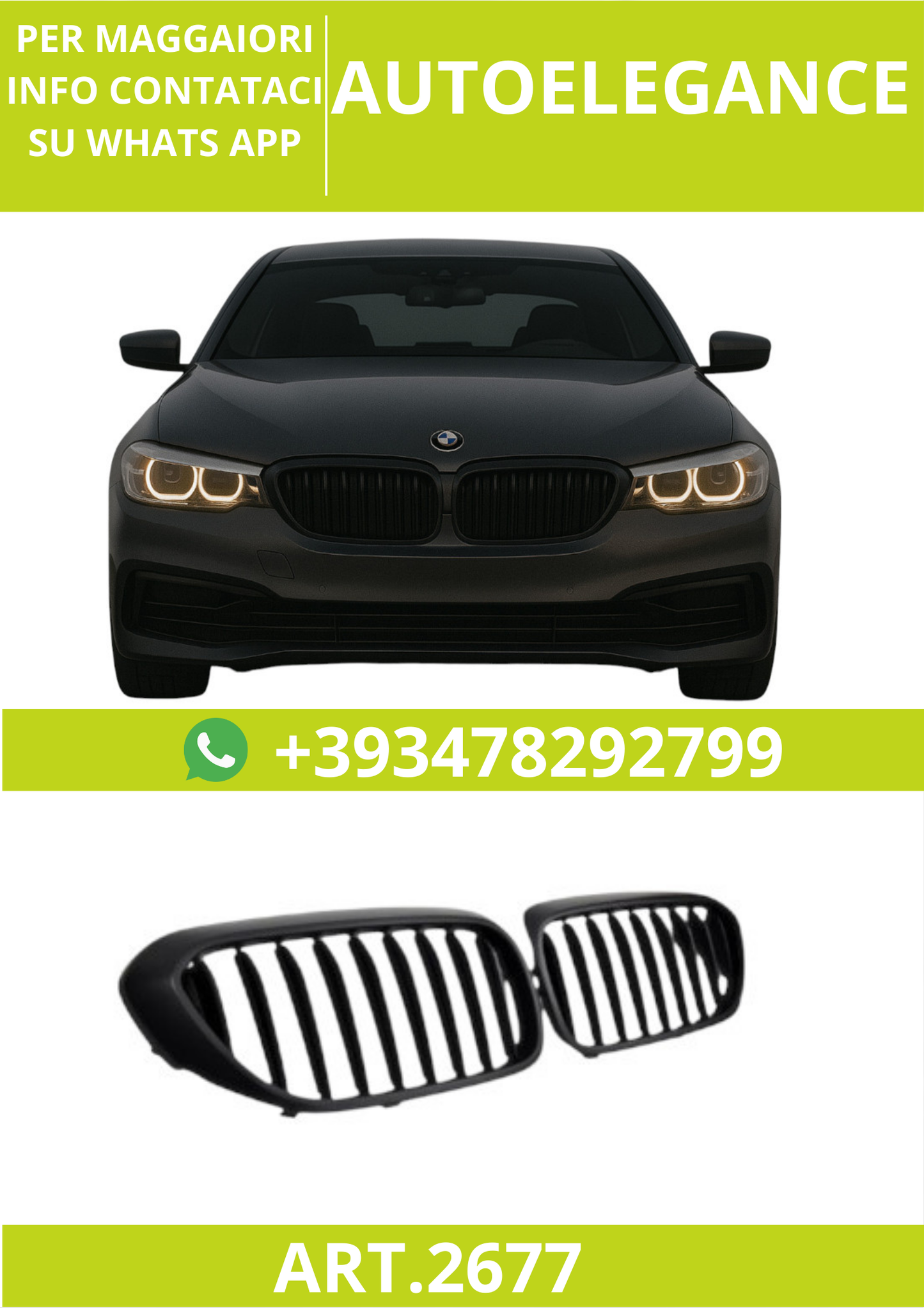 🔥ART.2677 Griglia Sportiva Flat Black per BMW Serie 5 G30 / G31 (Pre-LCI /LCI🔥
