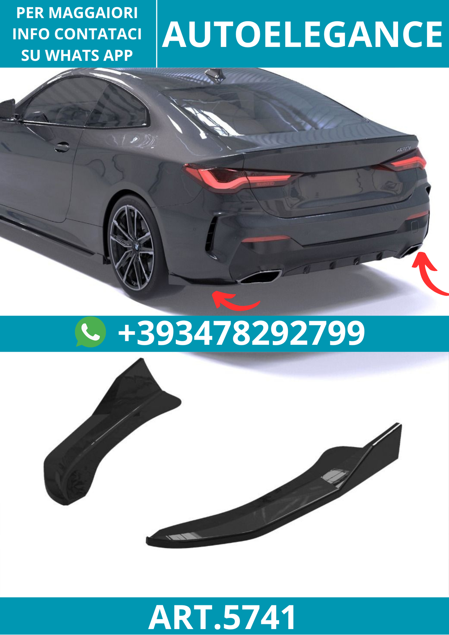 5741⭐Splitter laterale diffusore adatto per BMW Serie 4 Coupé (G22/G23) M-Pack⭐