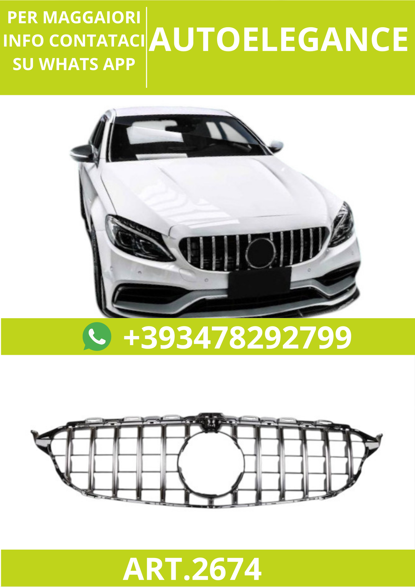 🔥ART.2674 Griglia Sport Panamericana GT Look 360° per Mercedes Classe C W205 🔥