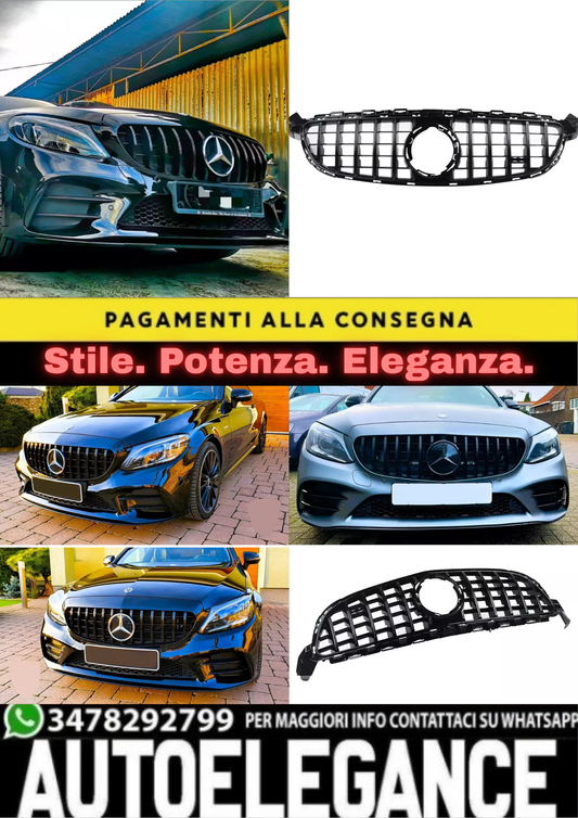 ✨Griglia nera lucida PANAMERICANA GT GTR per Mercedes Classe C W205 19-21✨