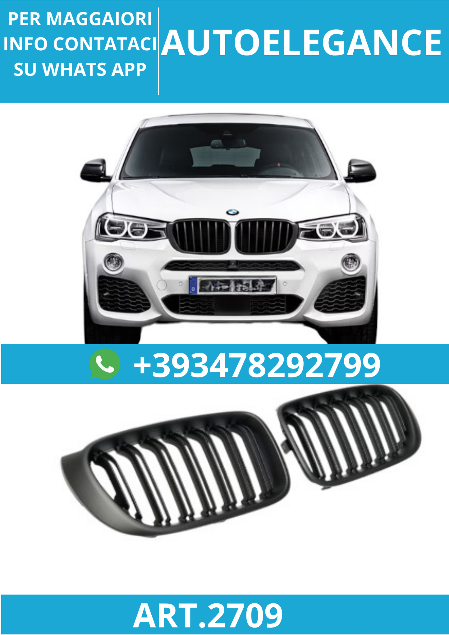 🔥ART.2709 Griglia Sportiva Doppia Lamella Piatta Nera per BMW X3 F25 / X4 F26🔥
