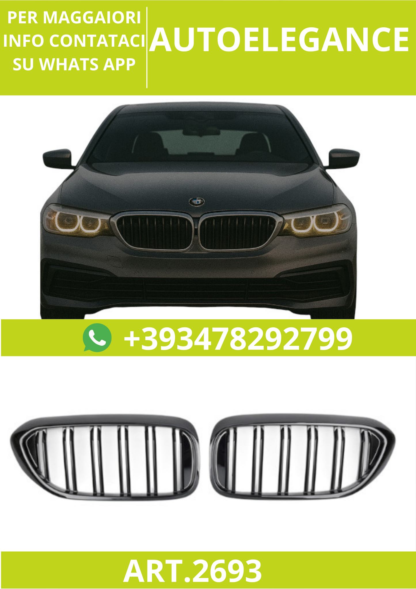 🔥ART.2693 Griglia Sportiva Doppia Lamella Nero Lucido per BMW Serie 5 G30 🔥